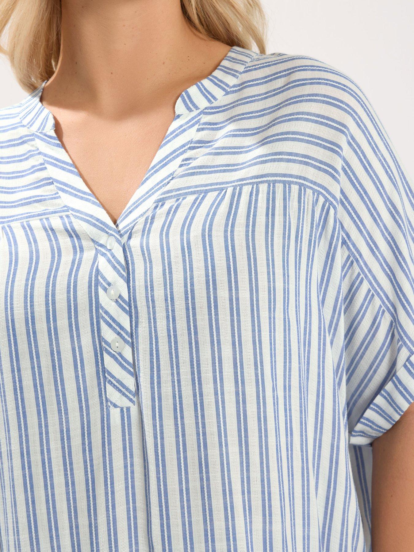 Image 4 of 5 of Yours Curve Stripe Notch Neck Blouse - White