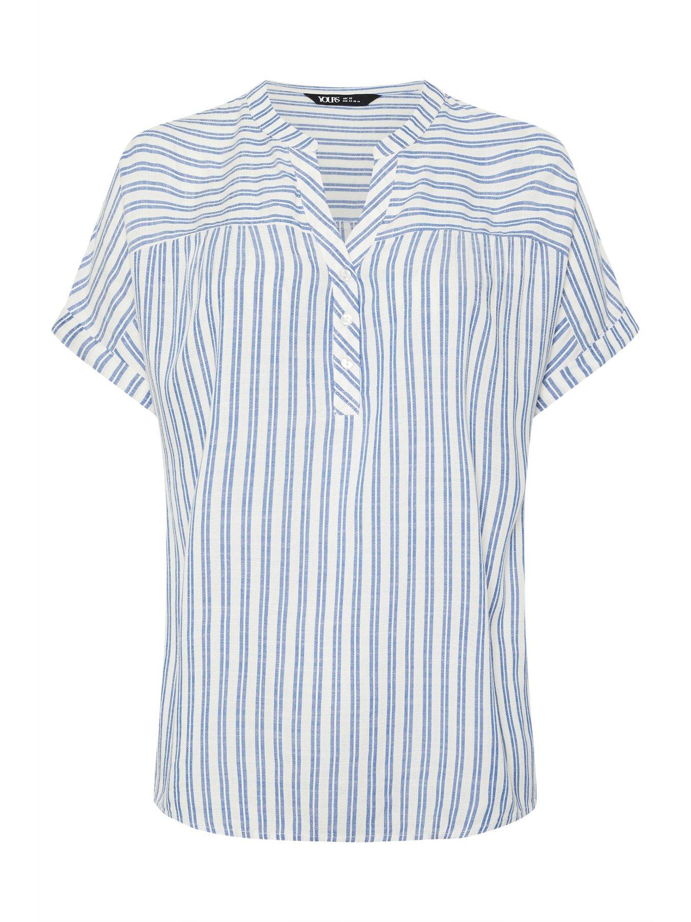 Image 5 of 5 of Yours Curve Stripe Notch Neck Blouse - White