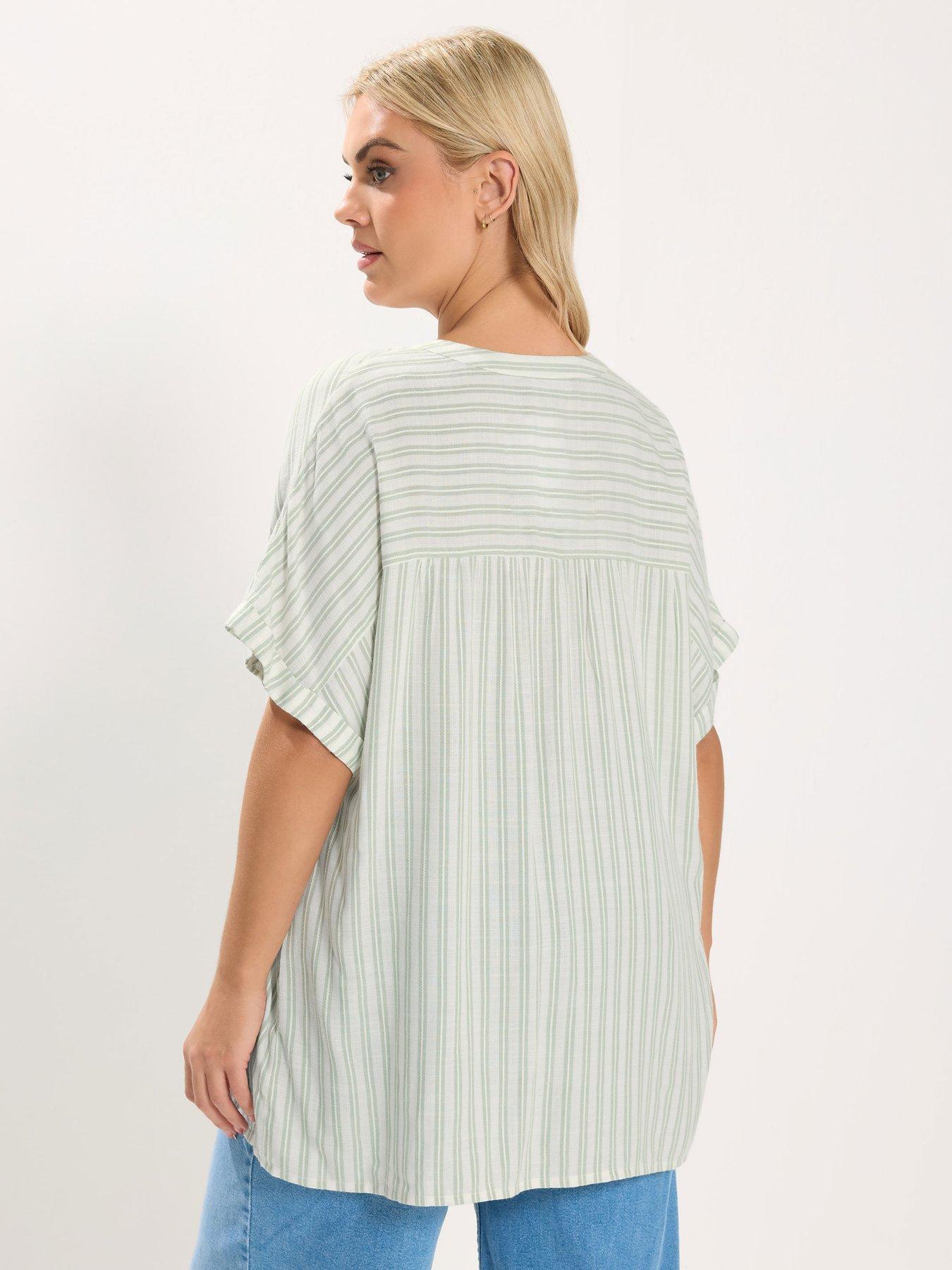 Image 2 of 5 of Yours Curve Stripe Notch Neck Blouse - White