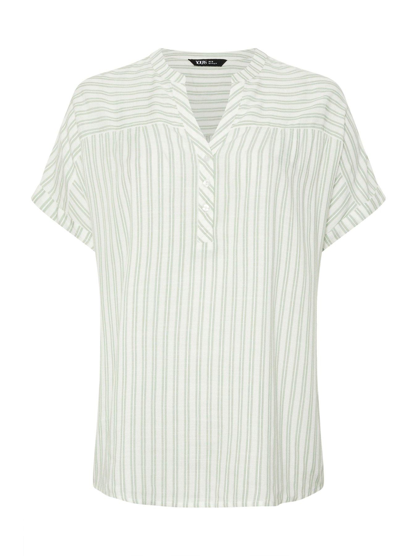 Image 5 of 5 of Yours Curve Stripe Notch Neck Blouse - White