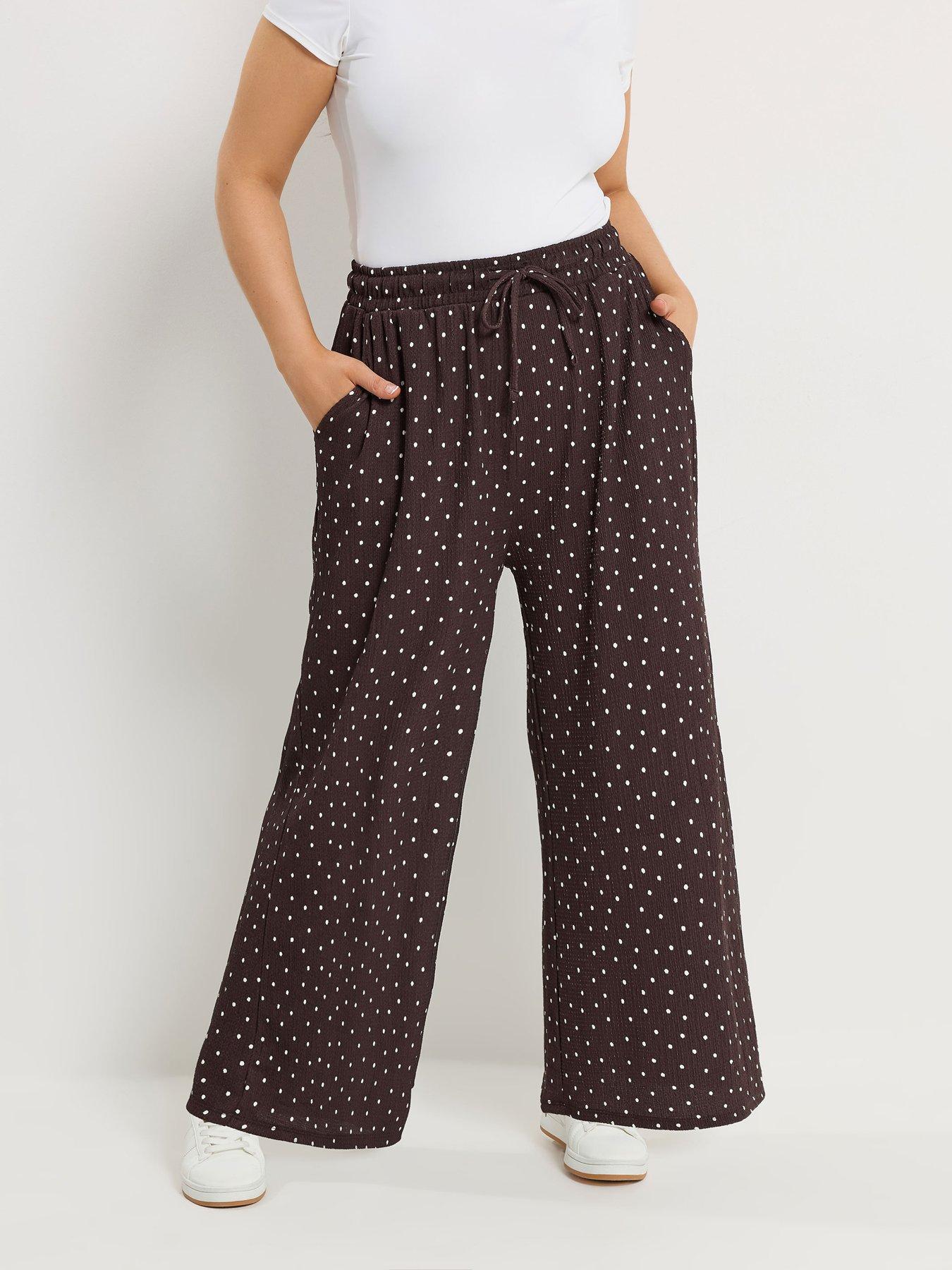 Image 1 of 4 of Yours Curve Crinkle Wide Leg Trouser - Brown