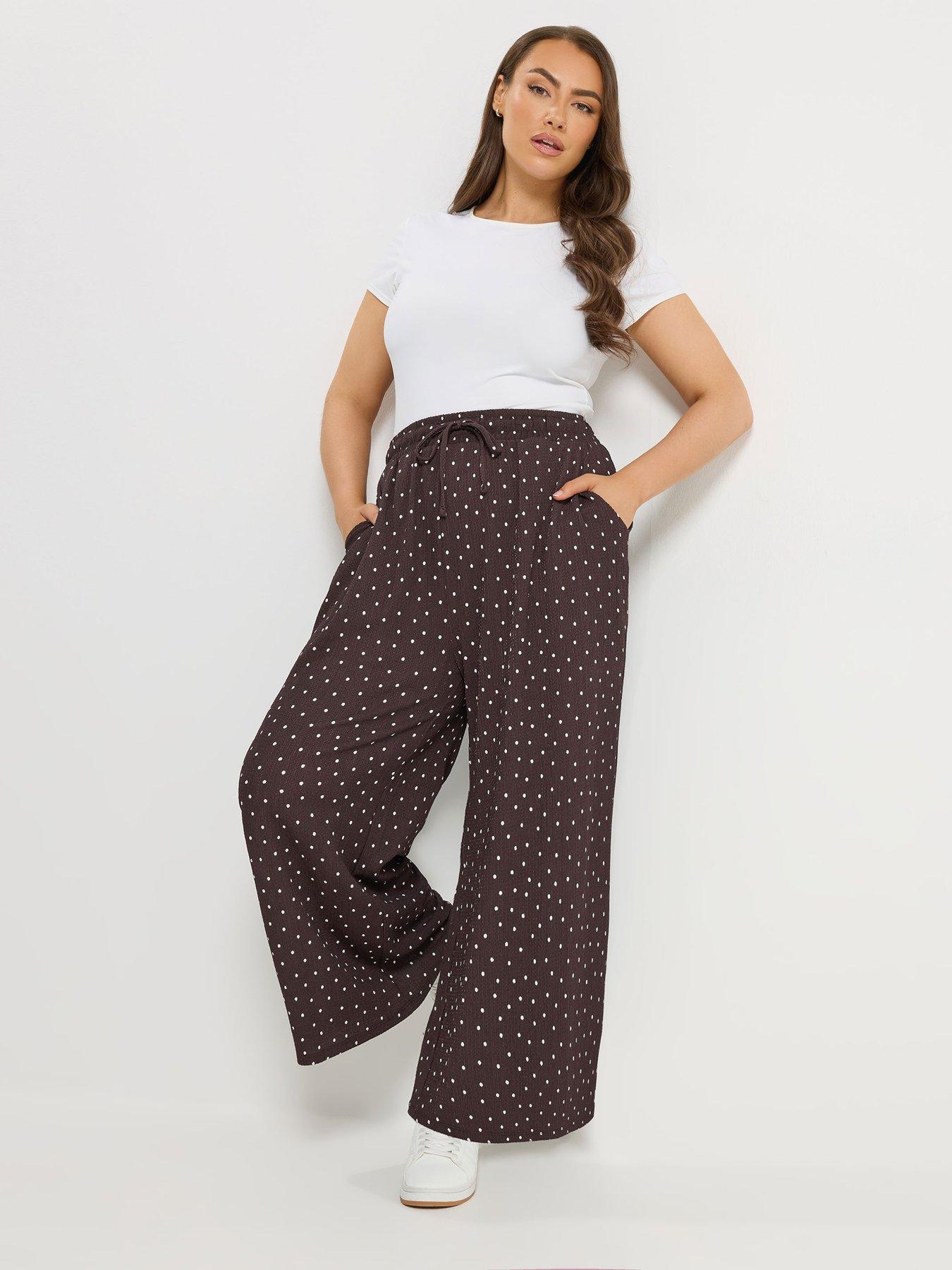 Image 3 of 4 of Yours Curve Crinkle Wide Leg Trouser - Brown