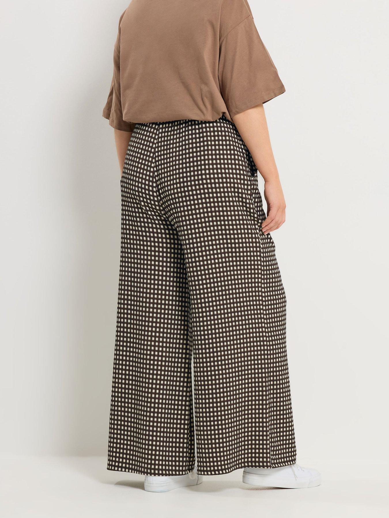 Image 2 of 5 of Yours Curve Crinkle Wide Leg Trousers - Brown