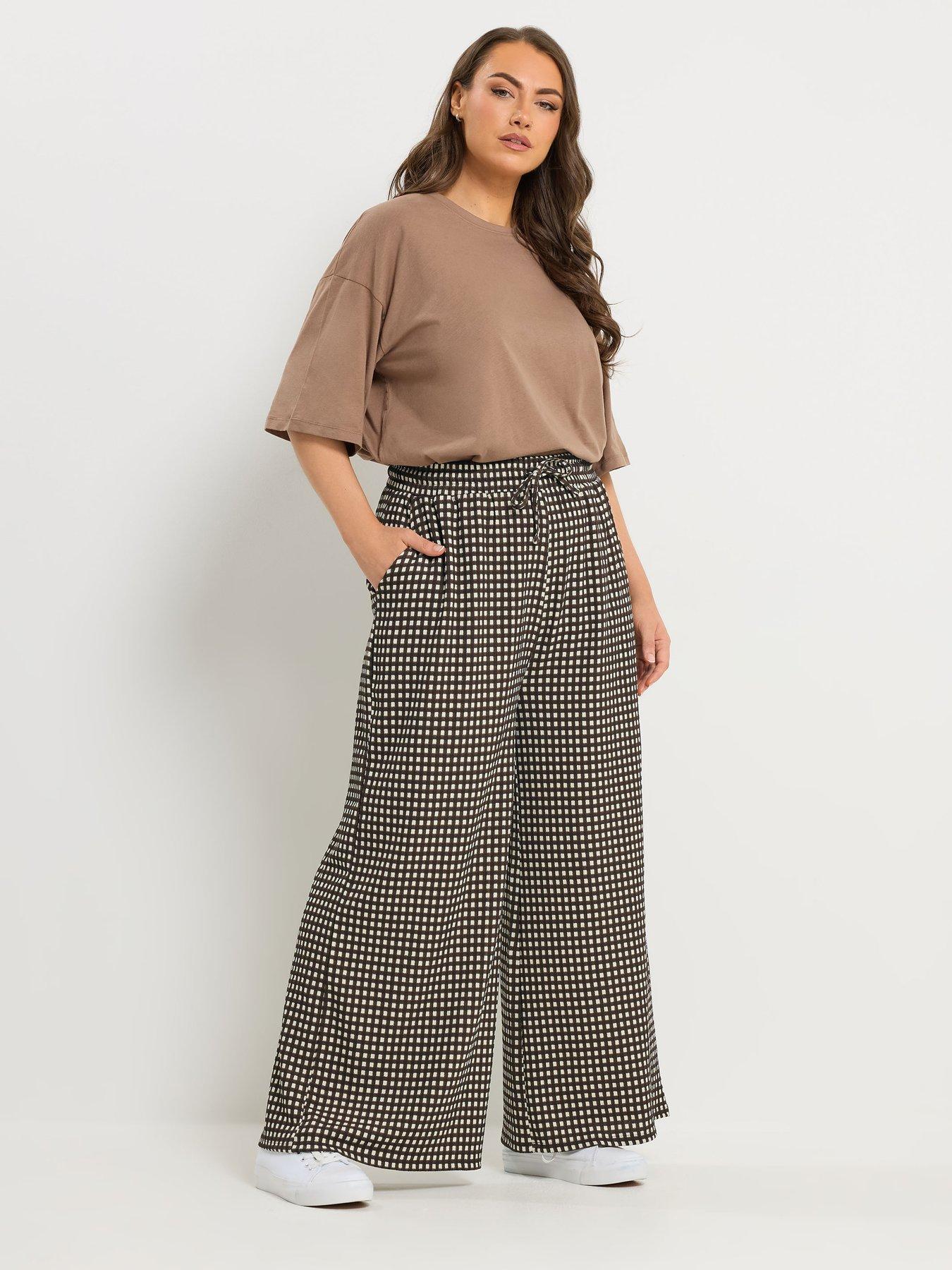 Image 3 of 5 of Yours Curve Crinkle Wide Leg Trousers - Brown