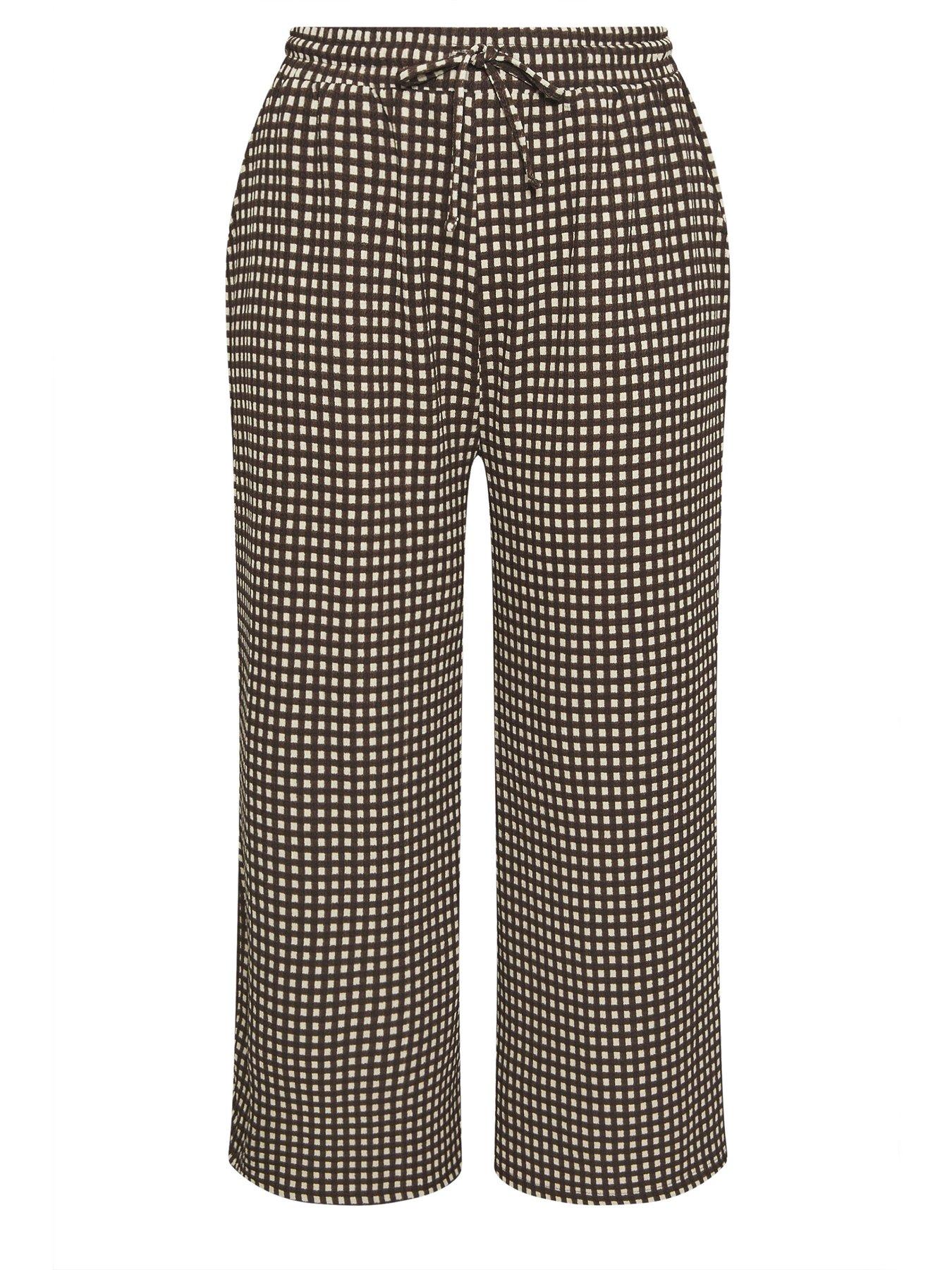 Image 5 of 5 of Yours Curve Crinkle Wide Leg Trousers - Brown