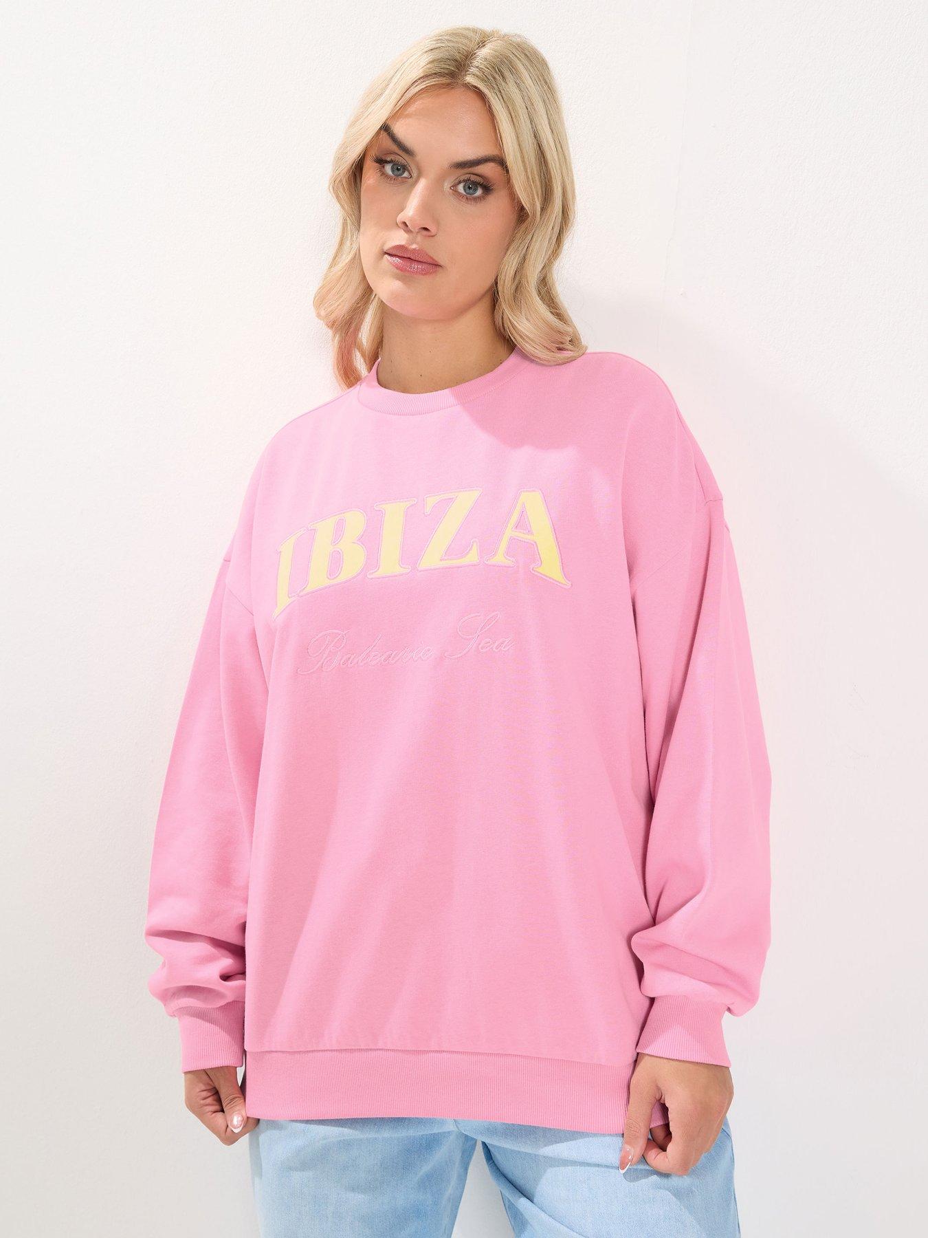 Image 1 of 5 of Yours Curve Ibiza Applique Sweatshirt - Pink