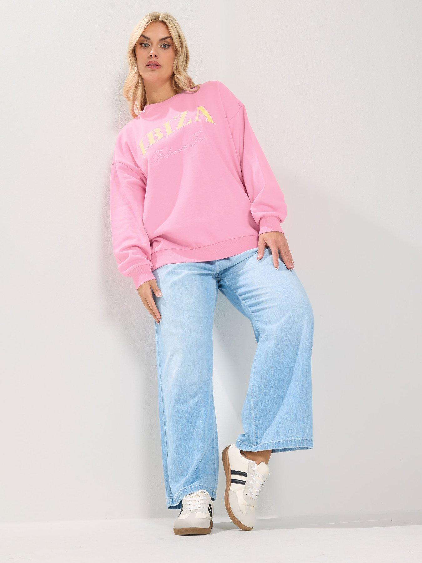 Image 3 of 5 of Yours Curve Ibiza Applique Sweatshirt - Pink