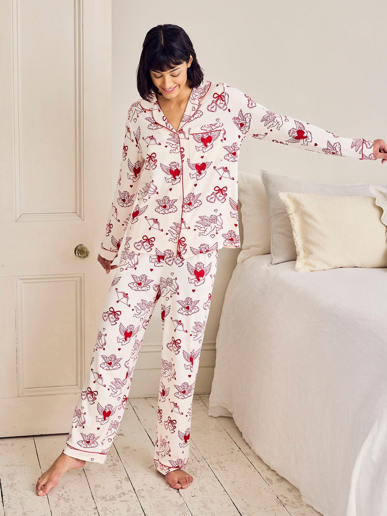 CHELSEA PEERS Valentine's Cherubs Print Long Pyjama Set - Pink