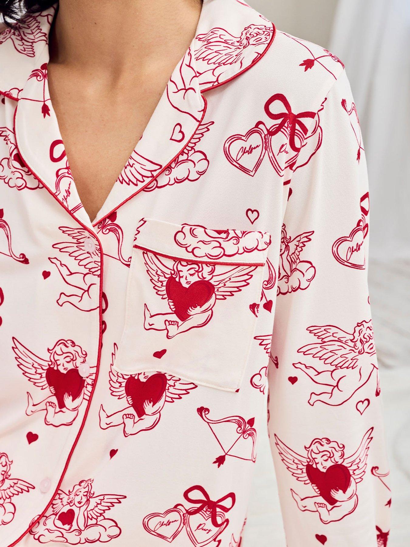 Image 7 of 7 of CHELSEA PEERS Valentine's Cherubs Print Long Pyjama Set - Pink