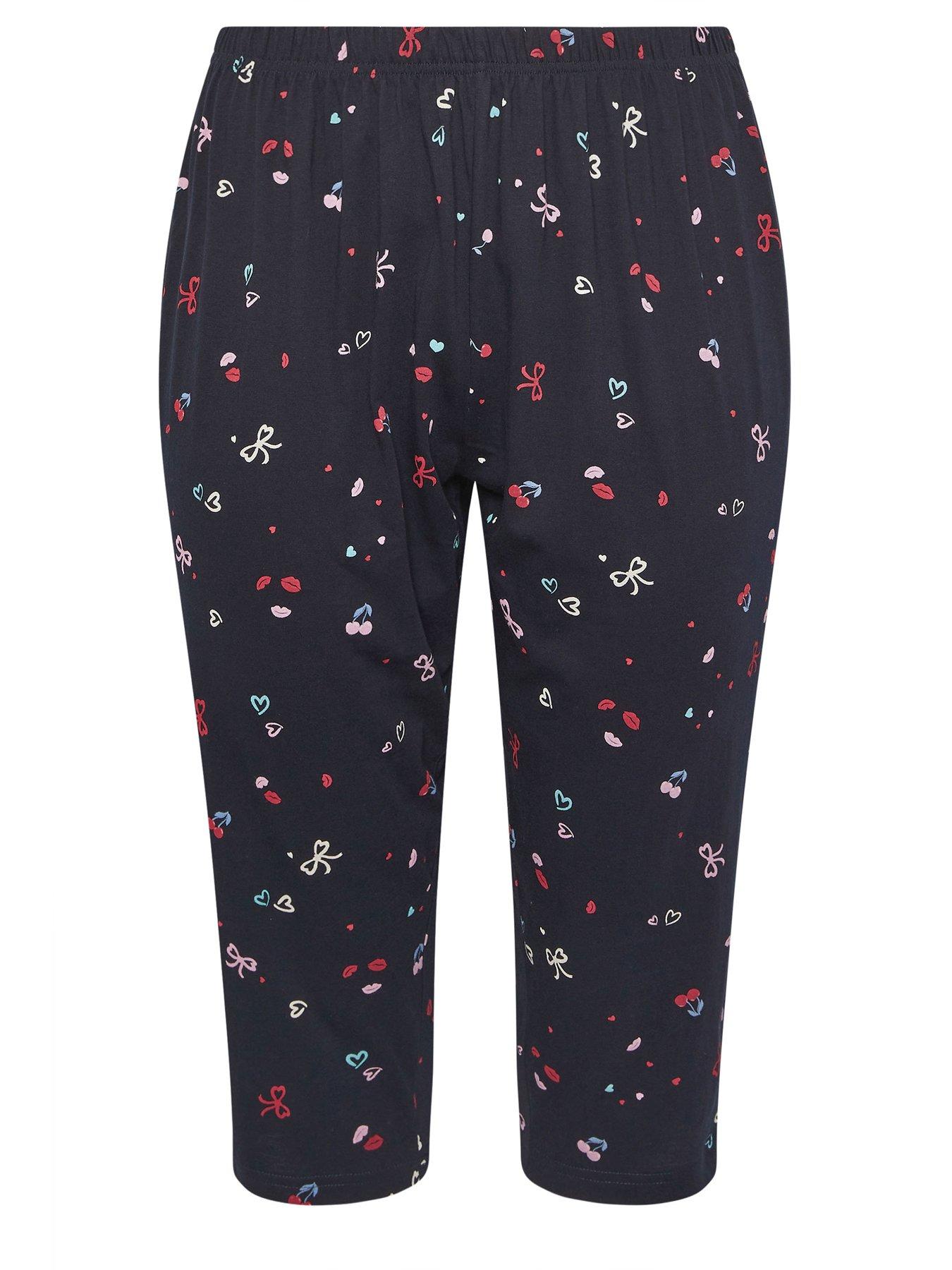 Image 5 of 5 of Yours Curve Cherry Bows Crop Pyjama Pants - Blue