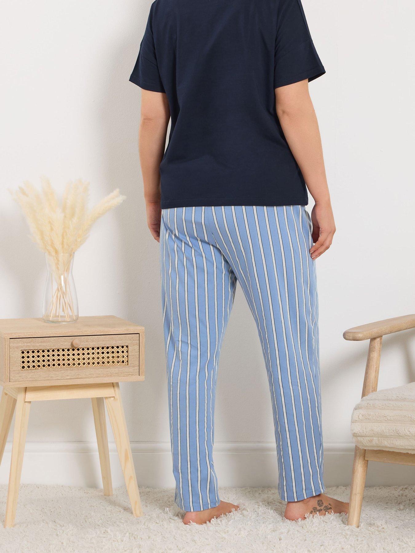 Image 2 of 5 of Yours Curve Stripe Wide Leg Pyjama Pant - Blue