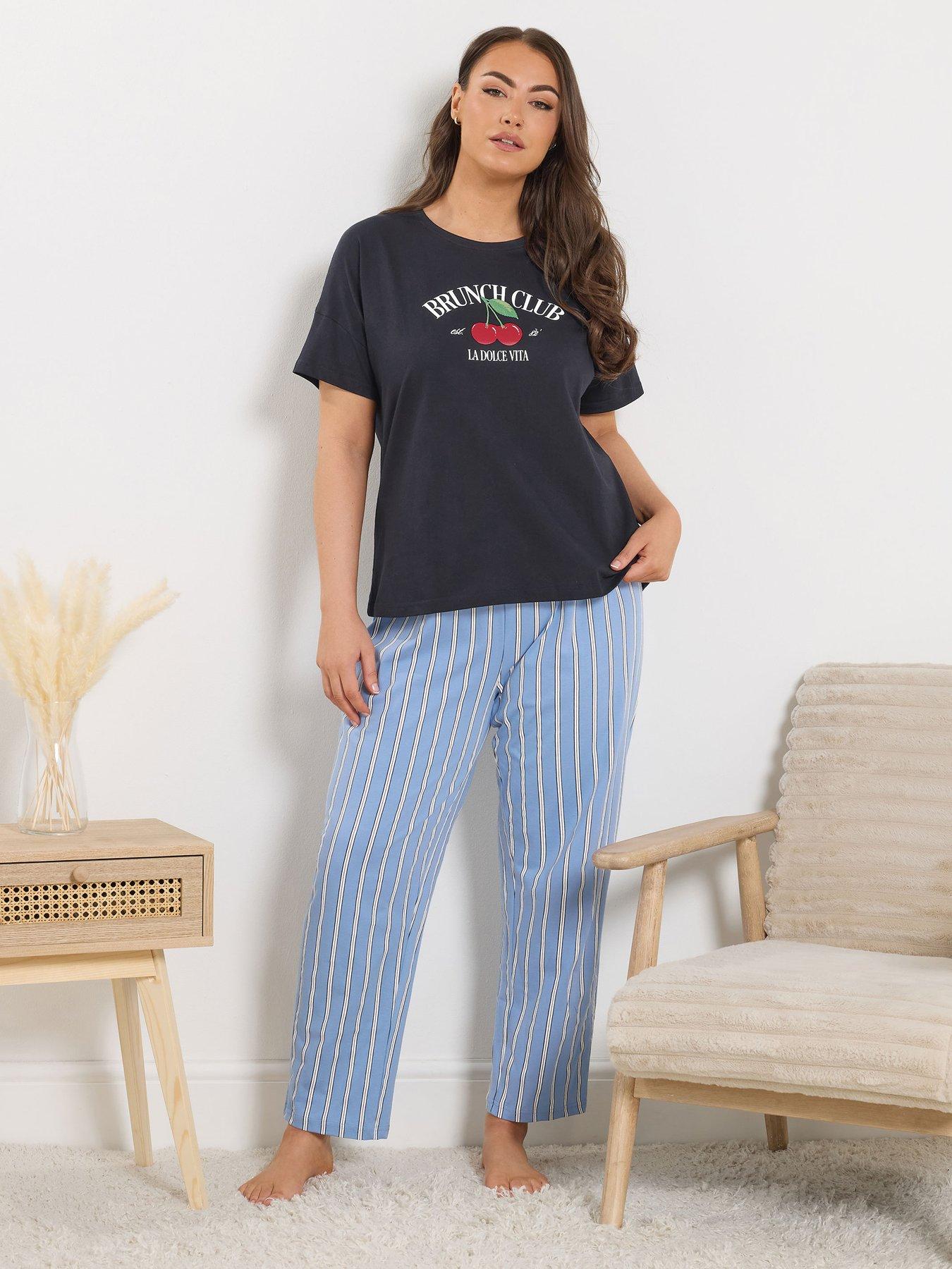 Image 3 of 5 of Yours Curve Stripe Wide Leg Pyjama Pant - Blue