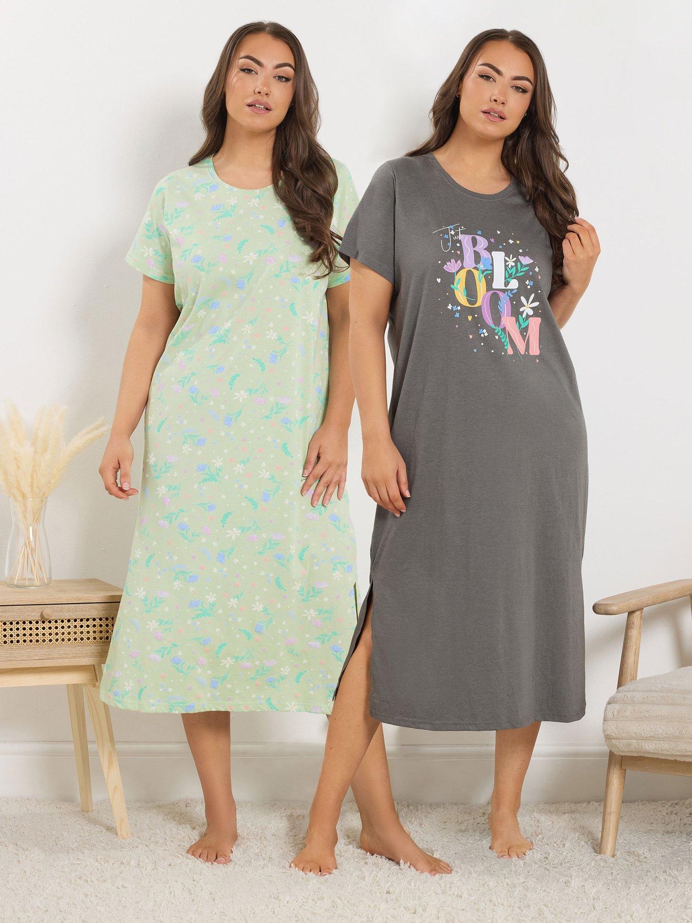 Yours Curve 2-Pack Just Bloom Midaxi Nightdress - Grey