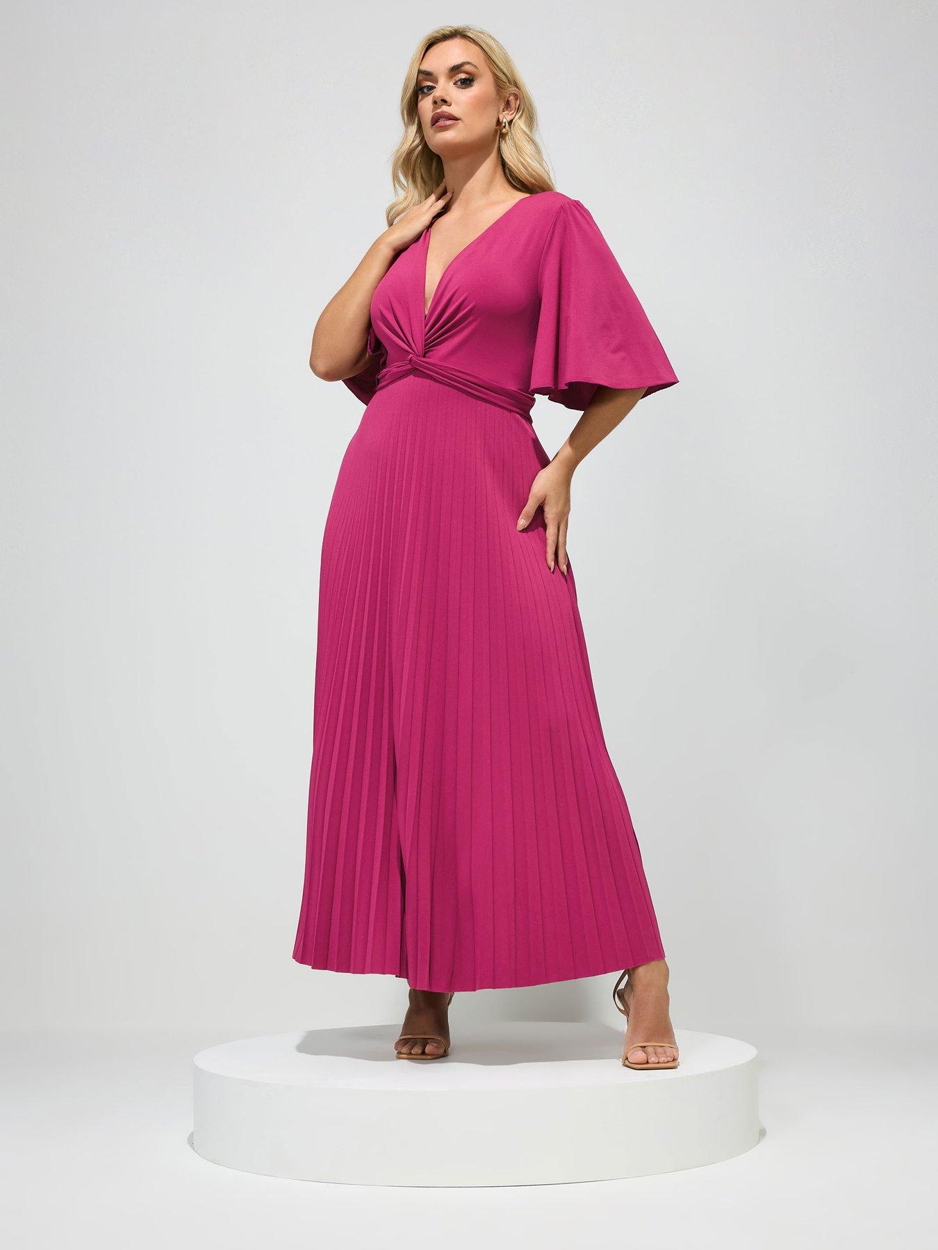 Yours Curve Pleated Knot Angel Sleeve Maxi Dress - Pink