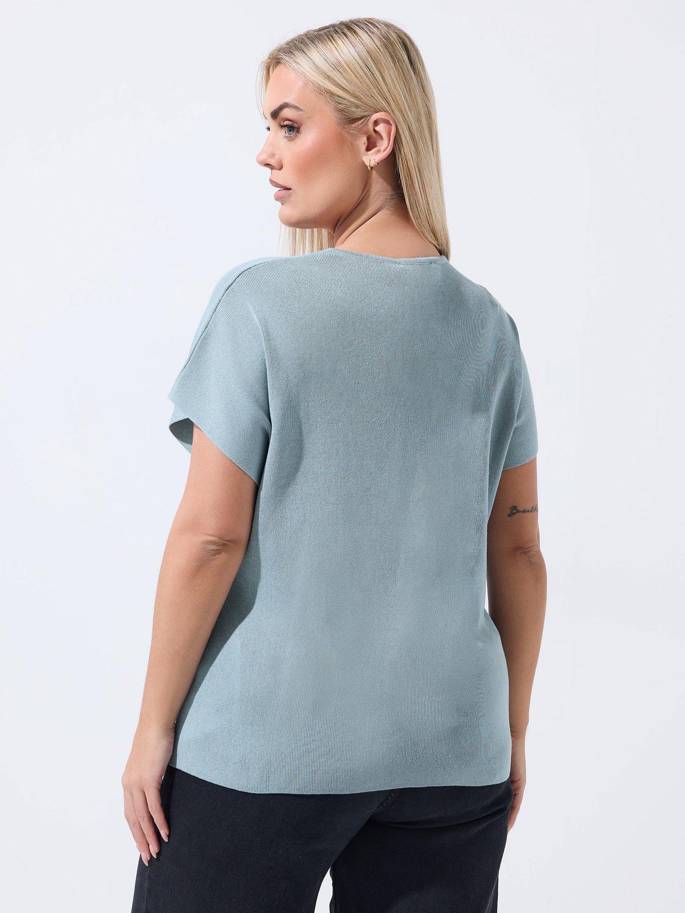 Image 2 of 5 of Yours Curve Double Button Knit Top - Blue