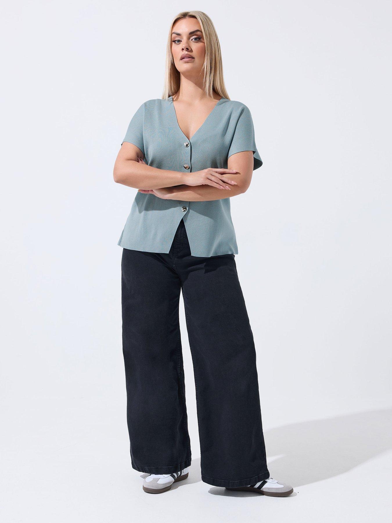 Image 3 of 5 of Yours Curve Double Button Knit Top - Blue