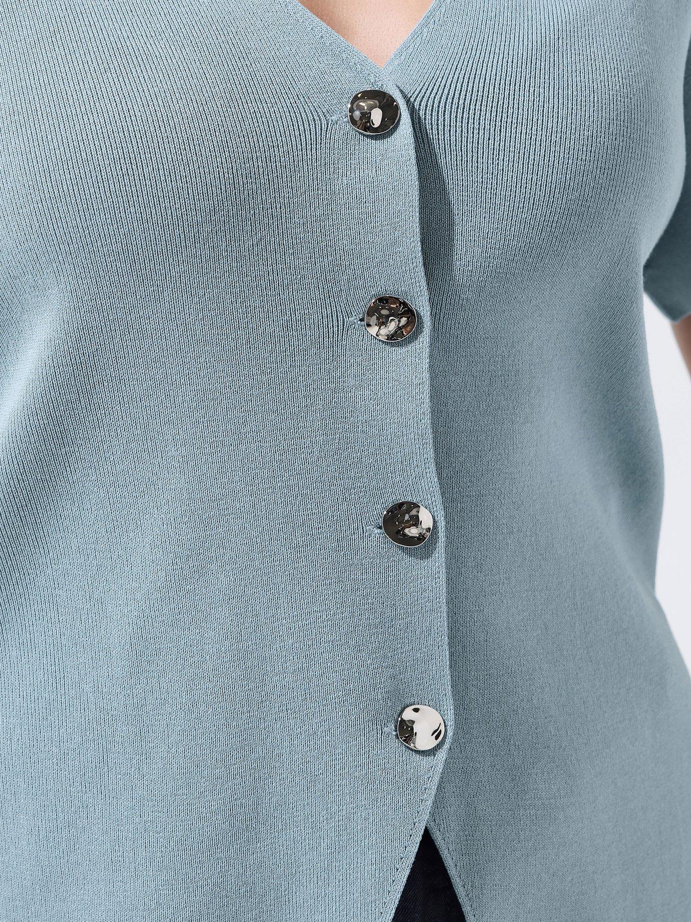 Image 4 of 5 of Yours Curve Double Button Knit Top - Blue