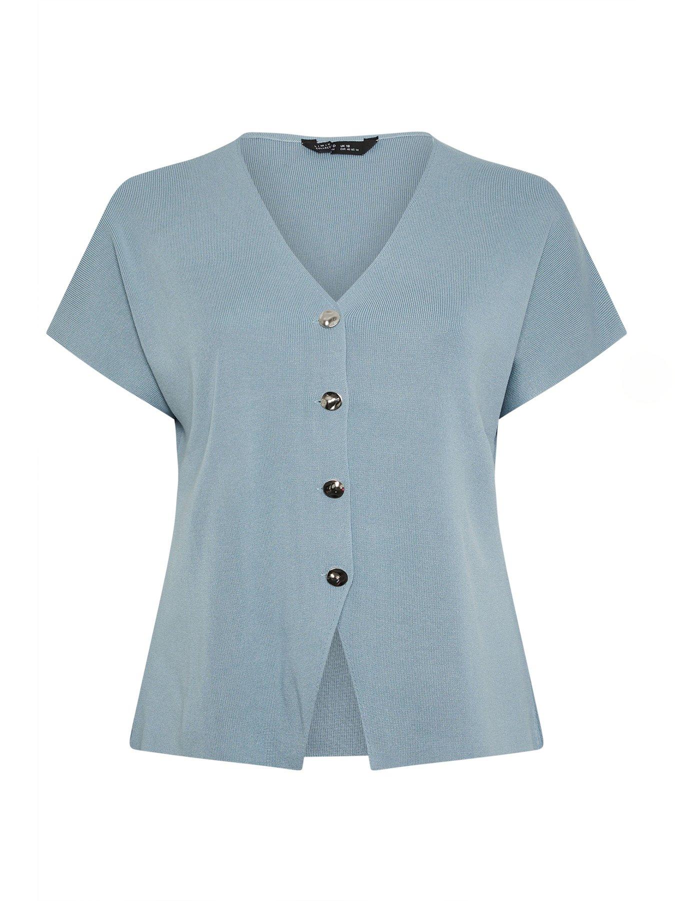 Image 5 of 5 of Yours Curve Double Button Knit Top - Blue