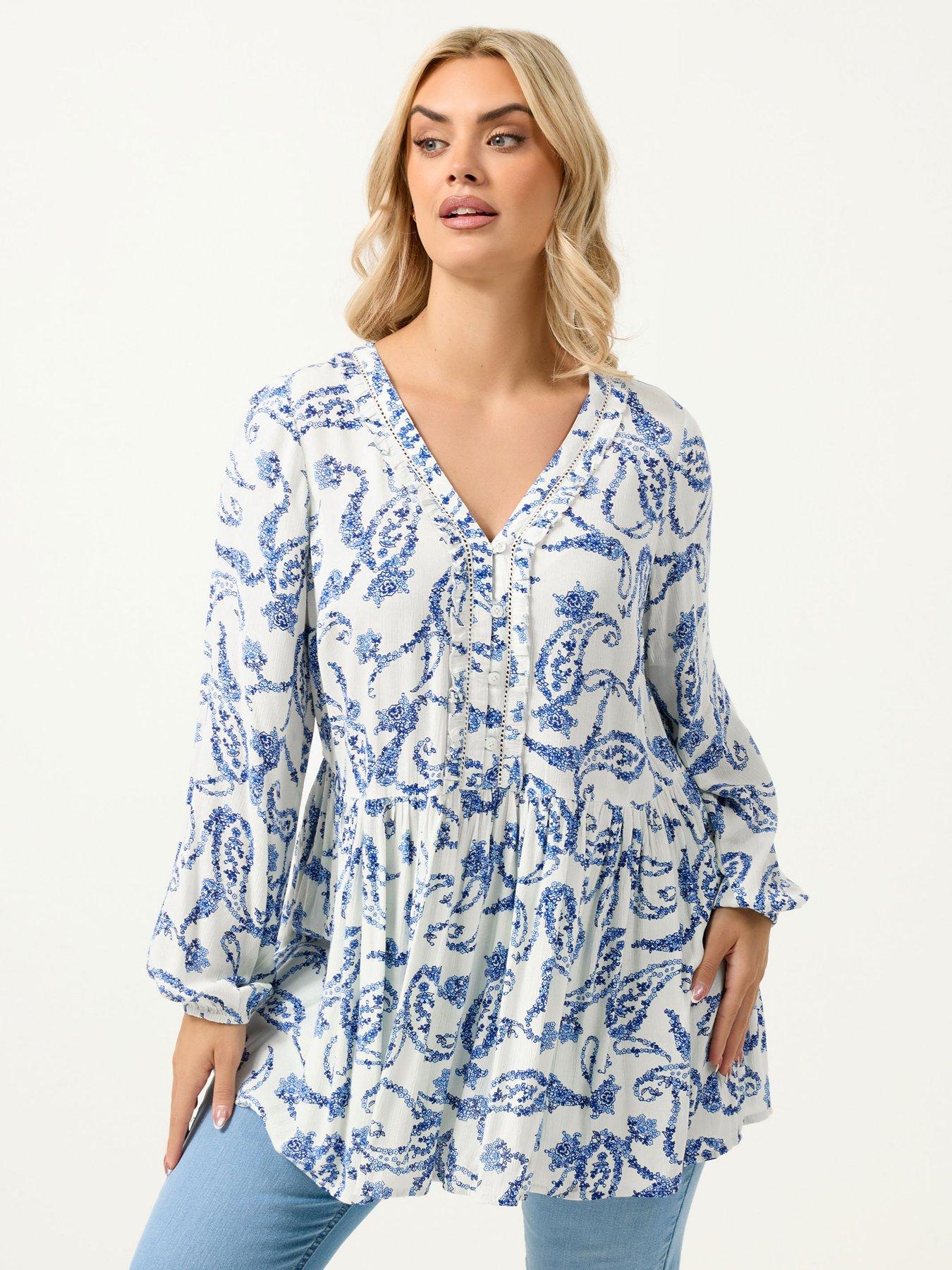 Image 1 of 5 of Yours Curve Ruffle Placket Gypsy Blouse - Blue
