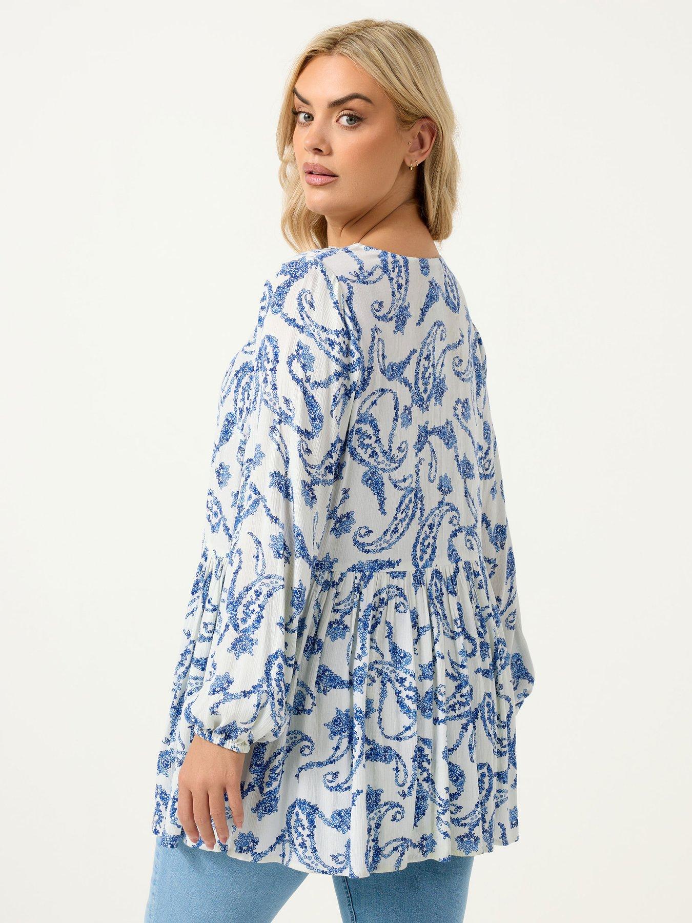 Image 2 of 5 of Yours Curve Ruffle Placket Gypsy Blouse - Blue