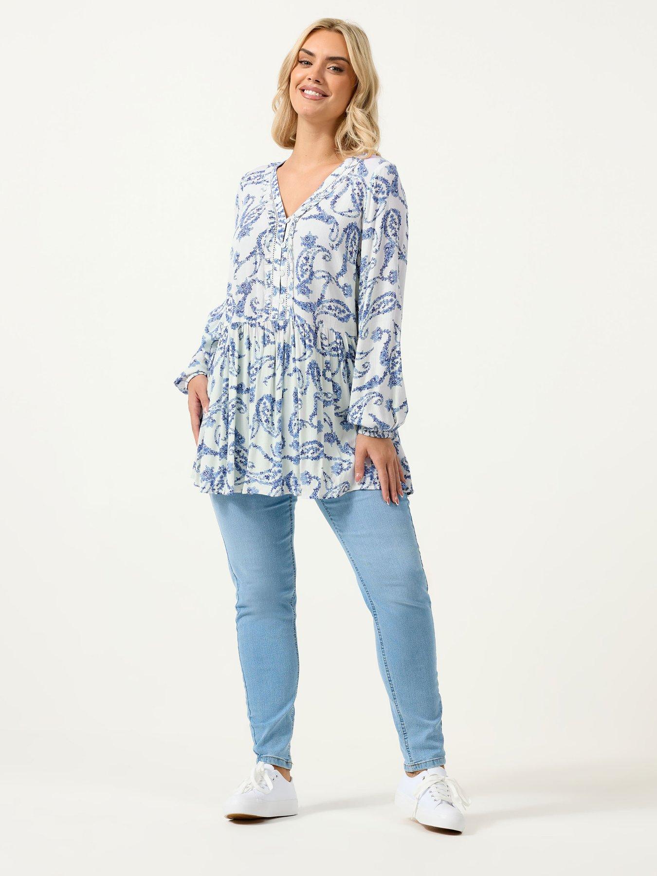 Image 3 of 5 of Yours Curve Ruffle Placket Gypsy Blouse - Blue