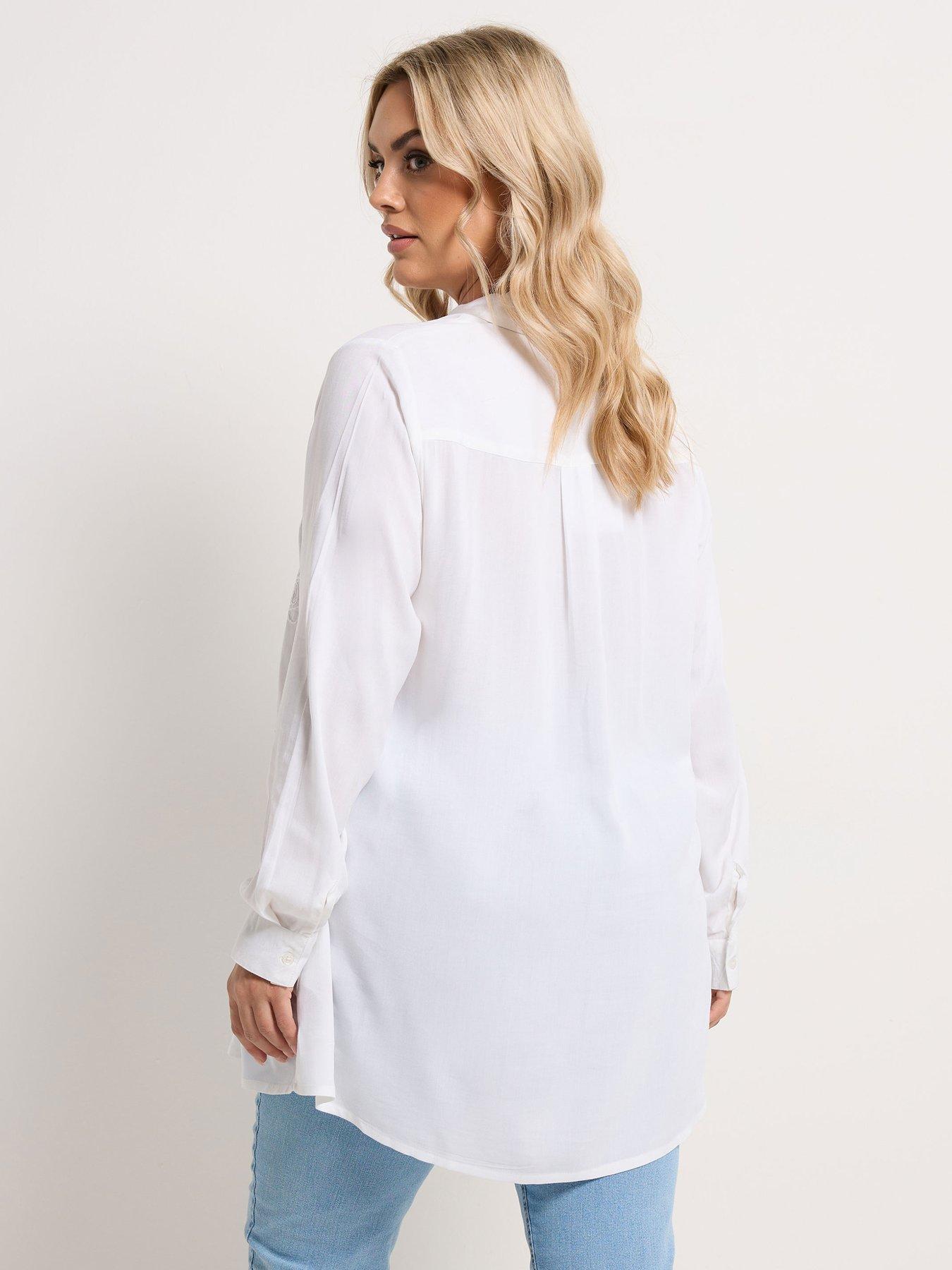 Image 2 of 5 of Yours Curve Embroidered Long Sleeve Shirt - White