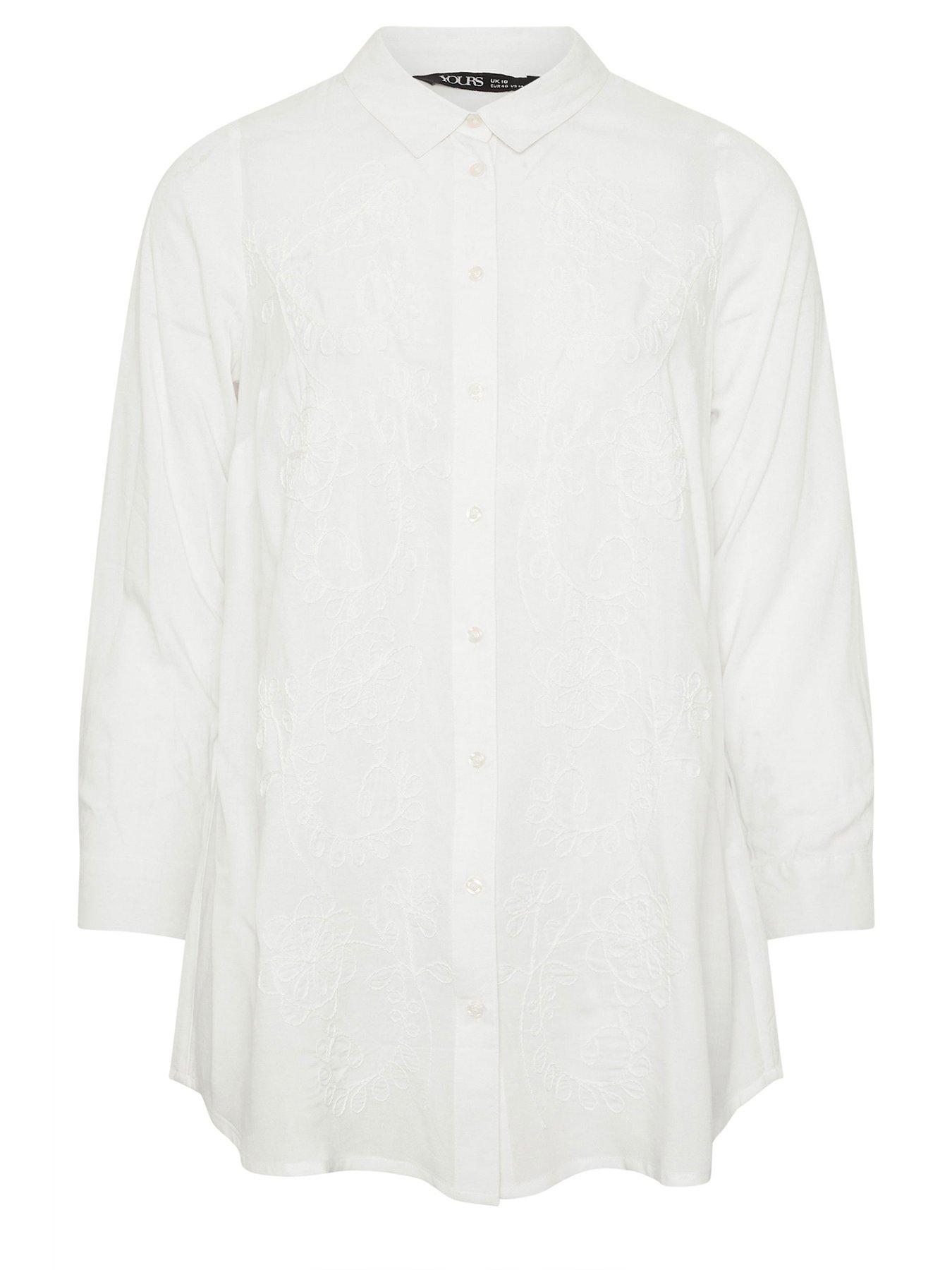 Image 5 of 5 of Yours Curve Embroidered Long Sleeve Shirt - White
