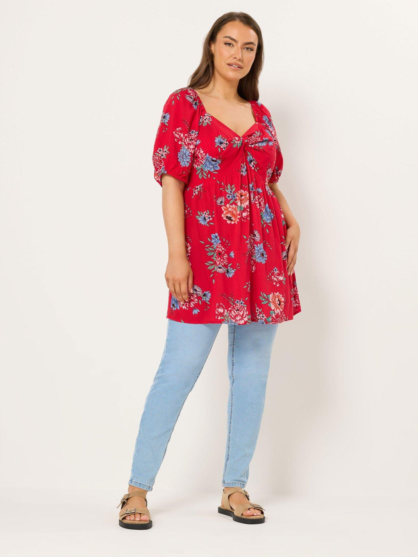 Image 3 of 5 of Yours Curve Twist Front Blouse - Red