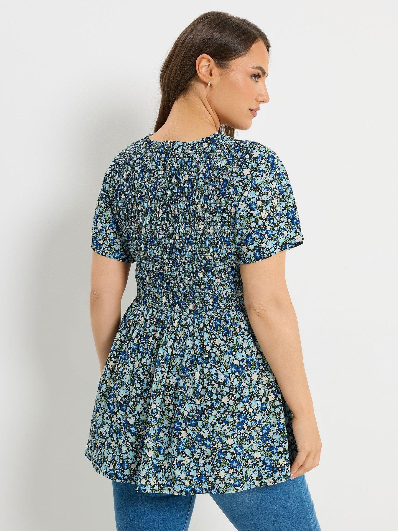 Image 2 of 5 of Yours Curve Textured Shirred Peplum Top - Black