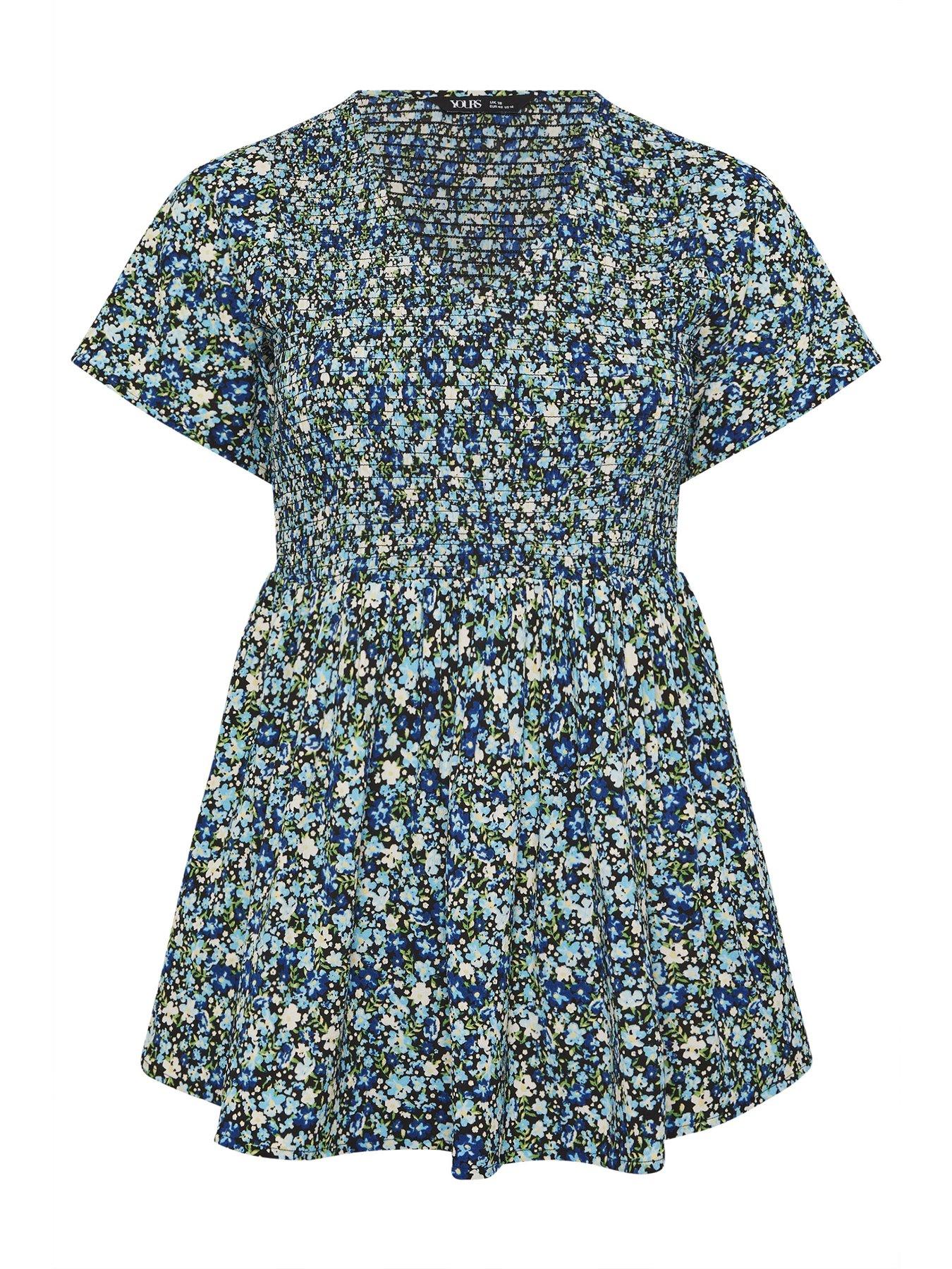 Image 5 of 5 of Yours Curve Textured Shirred Peplum Top - Black