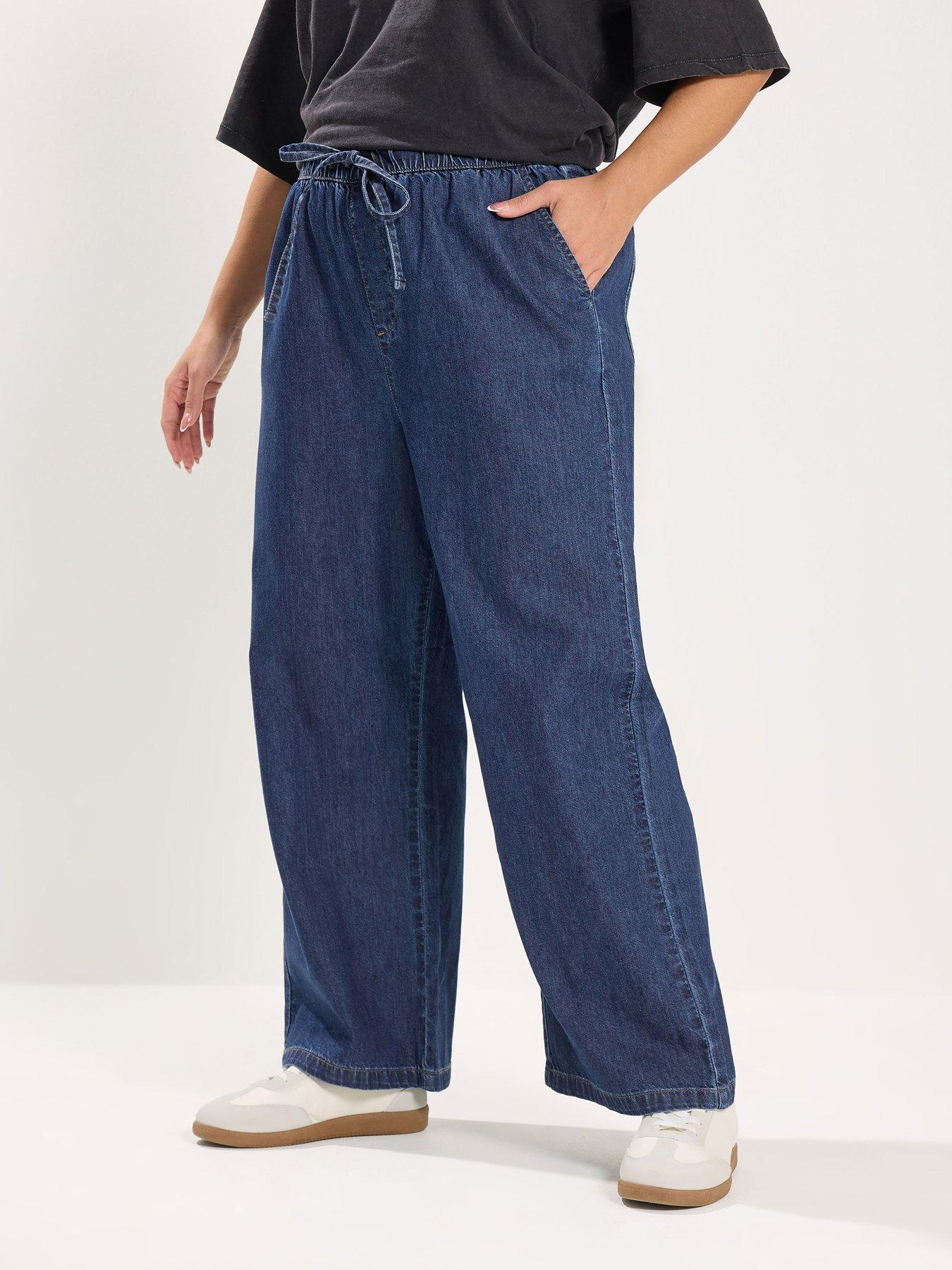 Image 1 of 5 of Yours Curve Wide Leg Jeans - Blue