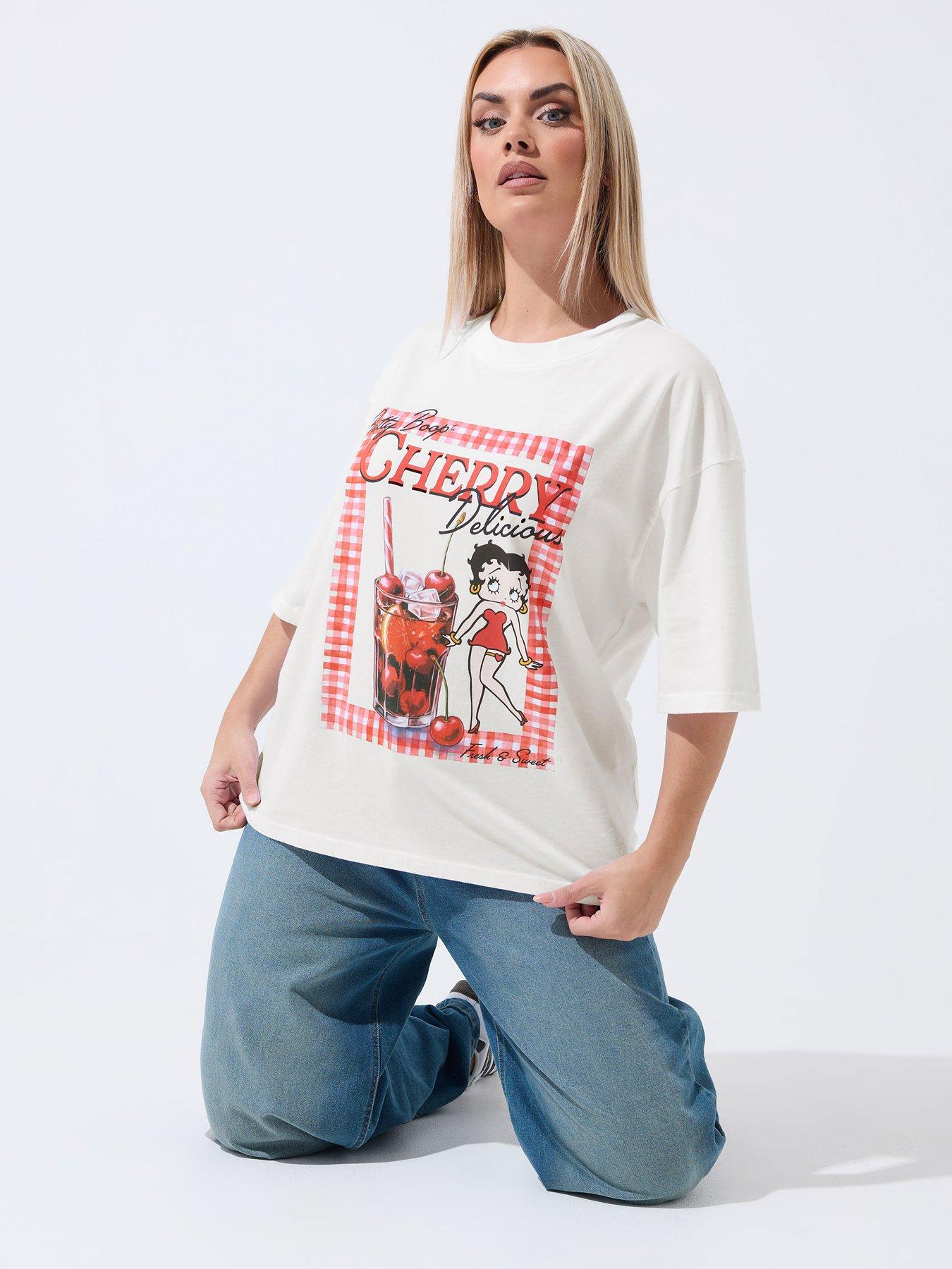 Yours Curve Betty Boop Cherry T-Shirt - White