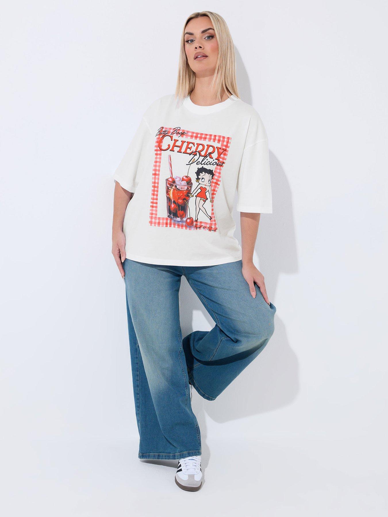 Image 3 of 5 of Yours Curve Betty Boop Cherry T-Shirt - White