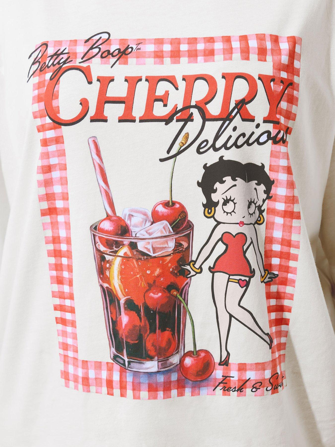 Image 4 of 5 of Yours Curve Betty Boop Cherry T-Shirt - White