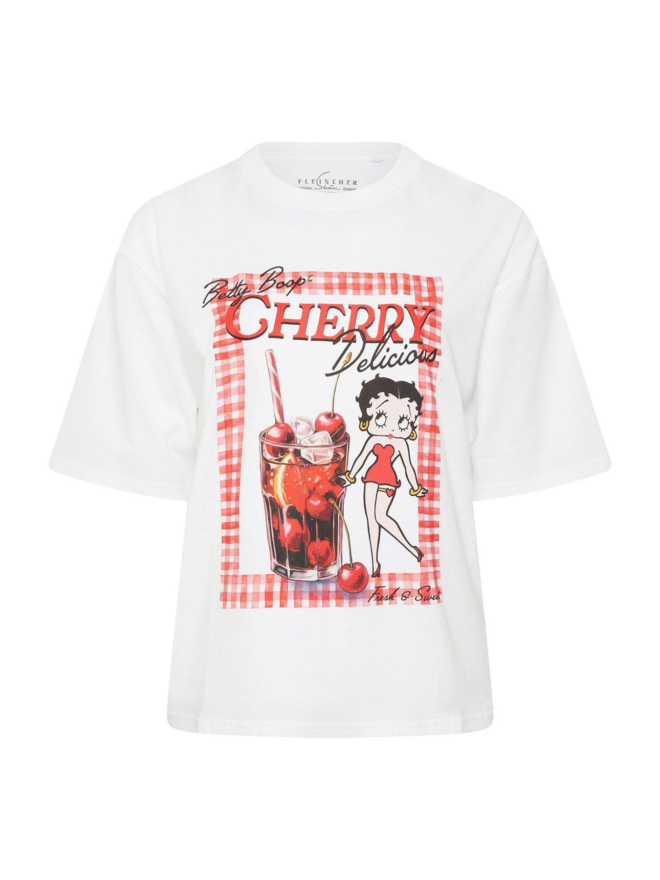 Image 5 of 5 of Yours Curve Betty Boop Cherry T-Shirt - White