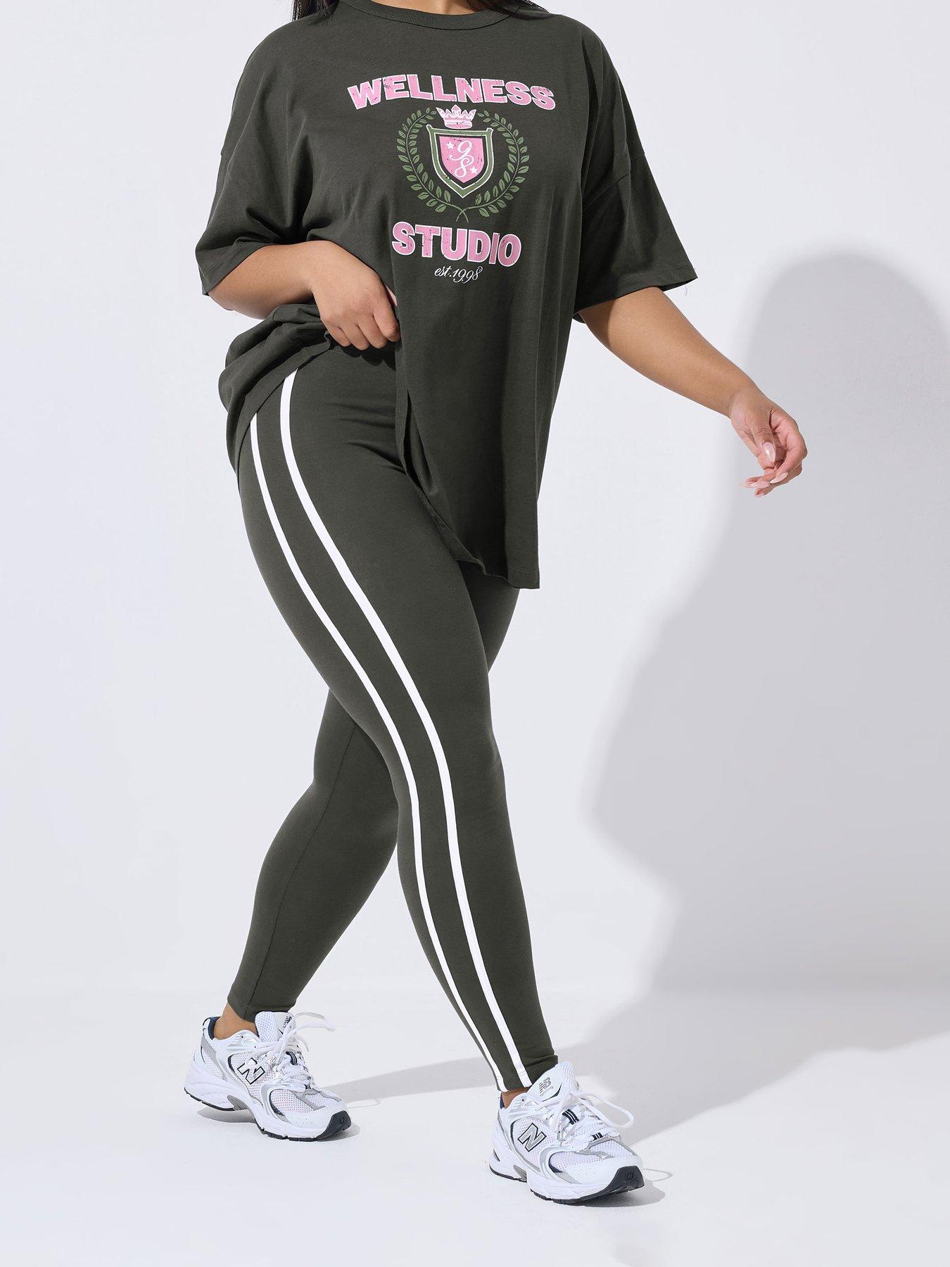 Yours Curve Active Side Stripe Leggings - Grey