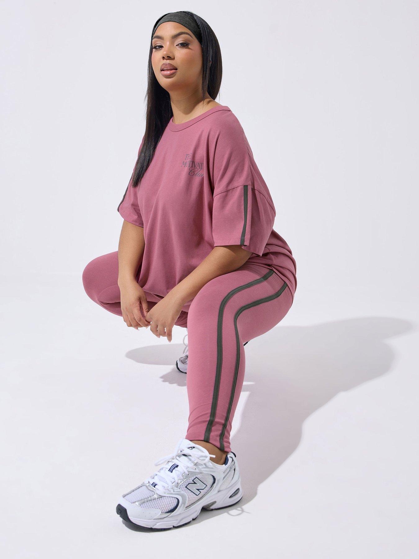 yours-curve-active-side-stripe-leggings-pink