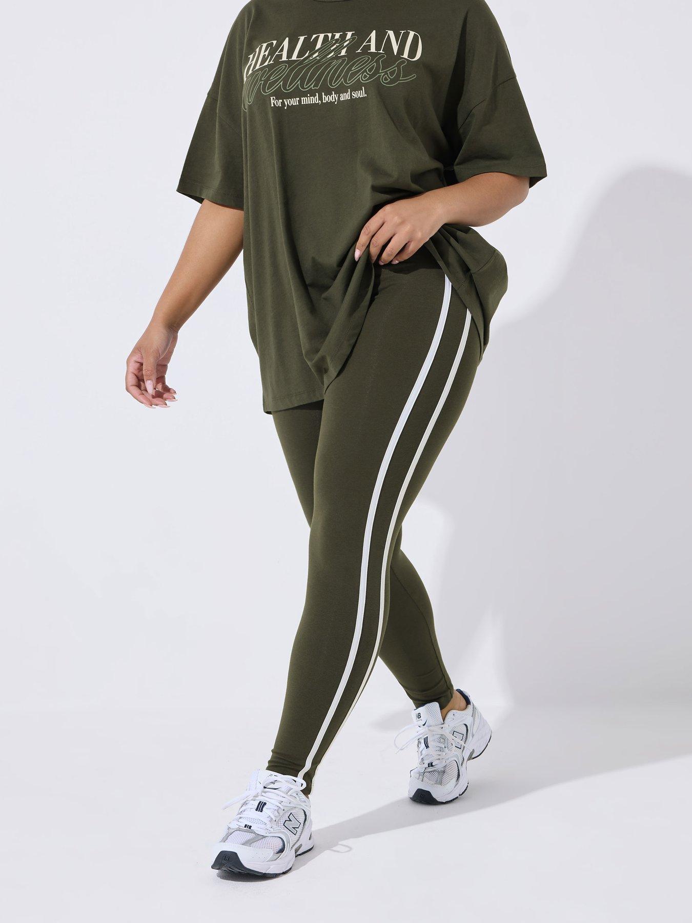 Image 1 of 5 of Yours Curve Active Side Stripe Leggings - Green