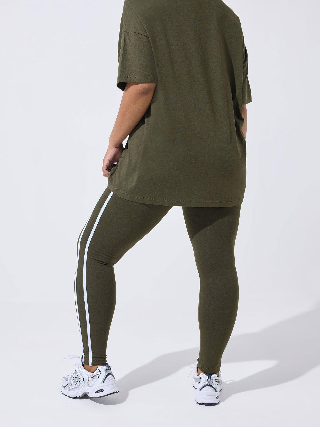 Image 2 of 5 of Yours Curve Active Side Stripe Leggings - Green