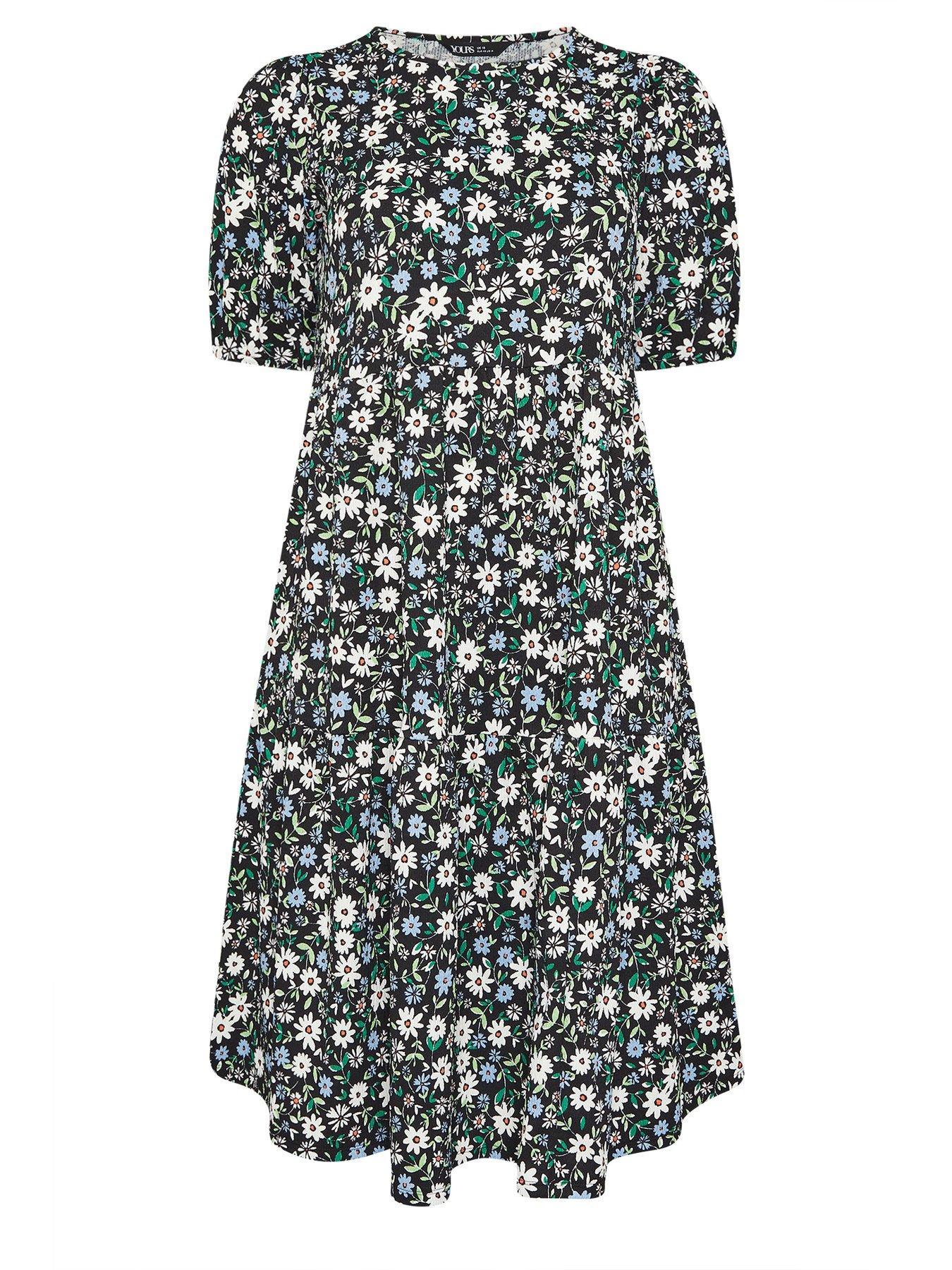 Image 5 of 5 of Yours Curve Puff Sleeve Tiered Midaxi Dress - Black
