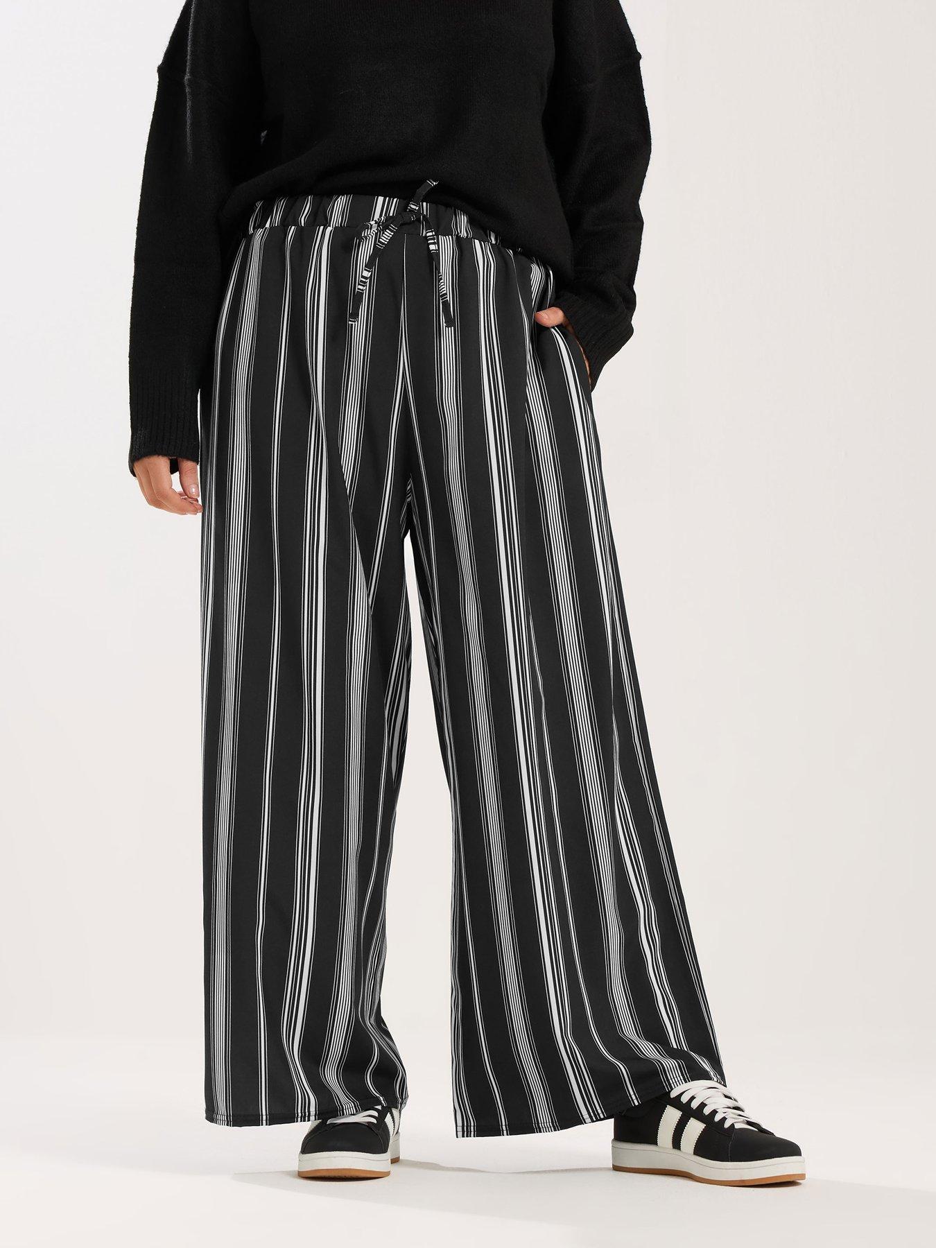 Yours Curve Wide Leg Stripe Trouser - Black