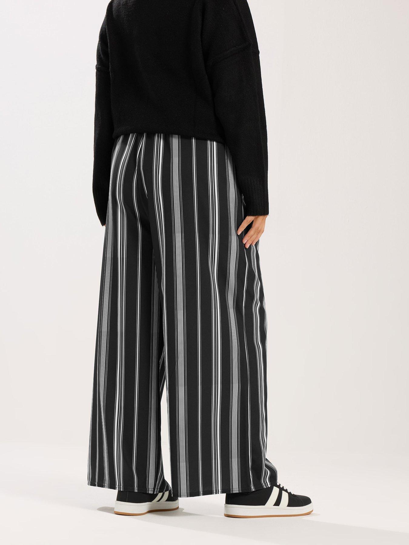 Image 2 of 5 of Yours Curve Wide Leg Stripe Trouser - Black