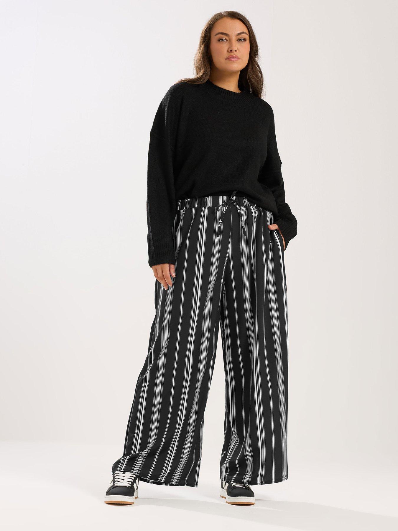 Image 3 of 5 of Yours Curve Wide Leg Stripe Trouser - Black