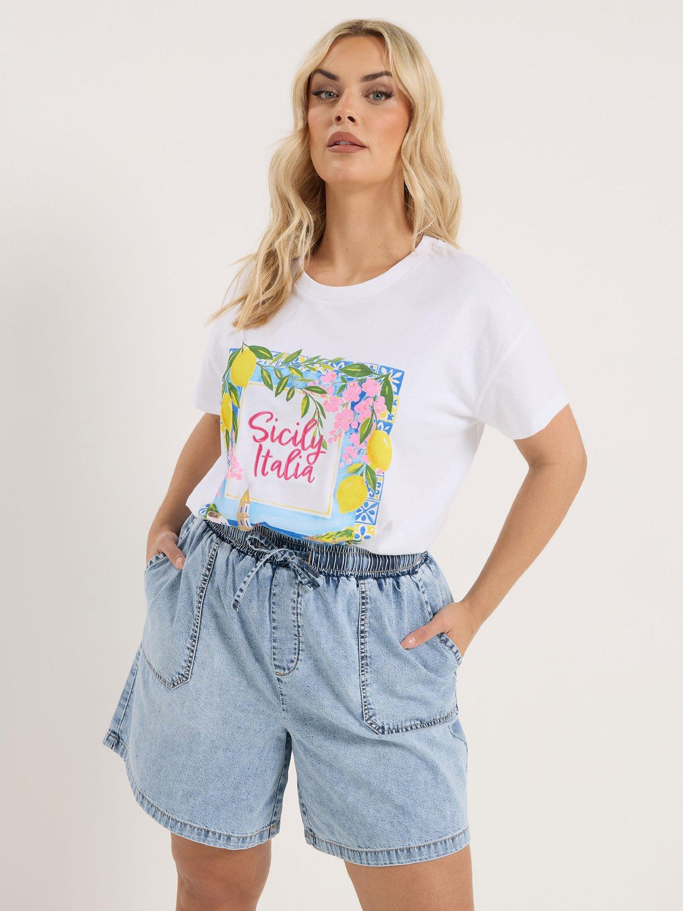 Yours Curve Tie Waist Denim Short