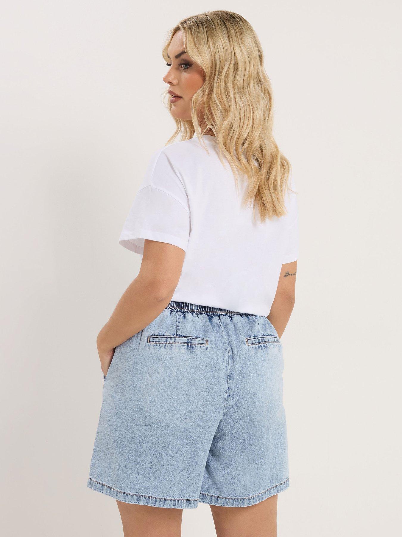 Image 2 of 5 of Yours Curve Tie Waist Denim Shorts - Blue