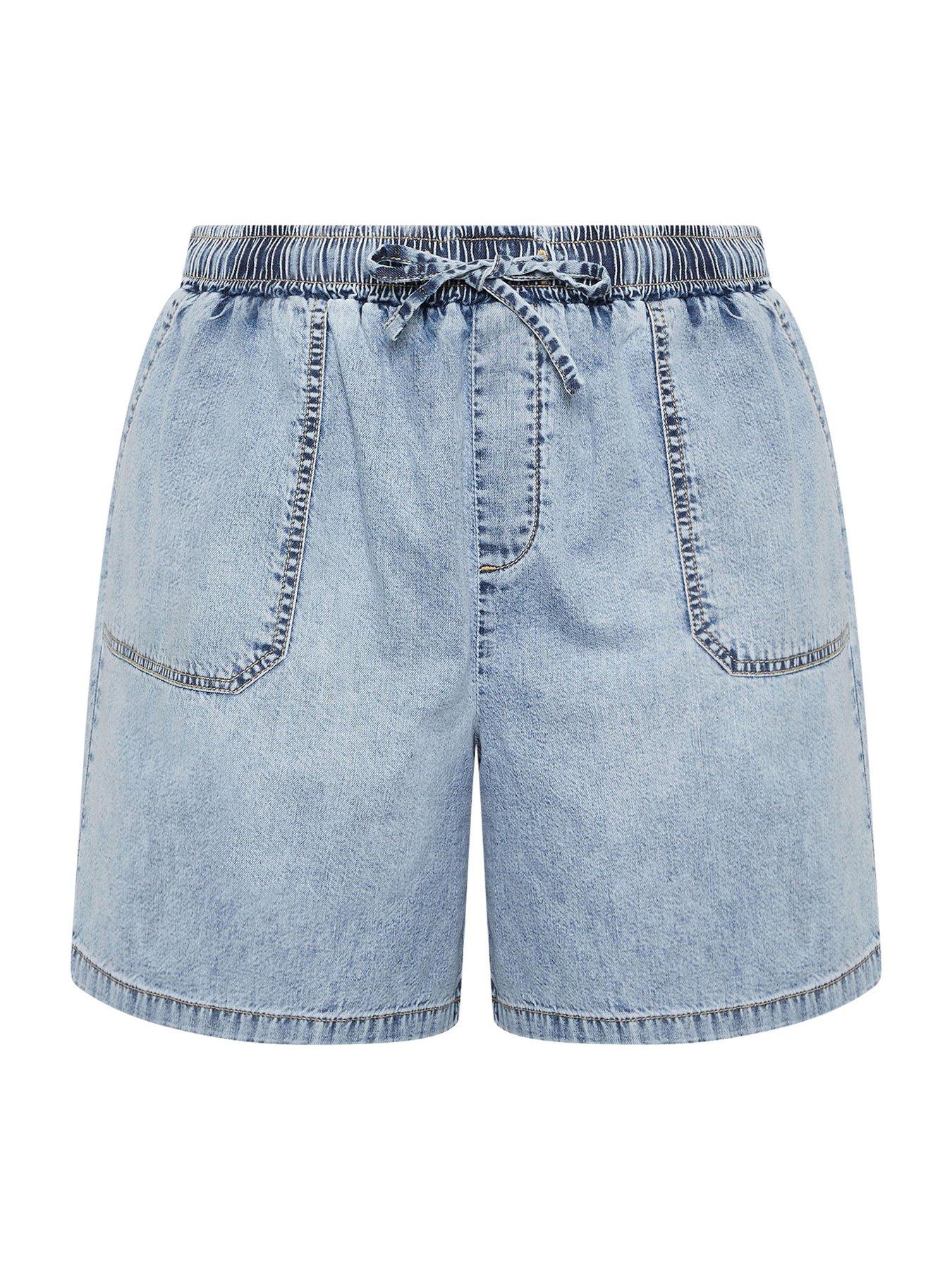 Image 5 of 5 of Yours Curve Tie Waist Denim Shorts - Blue