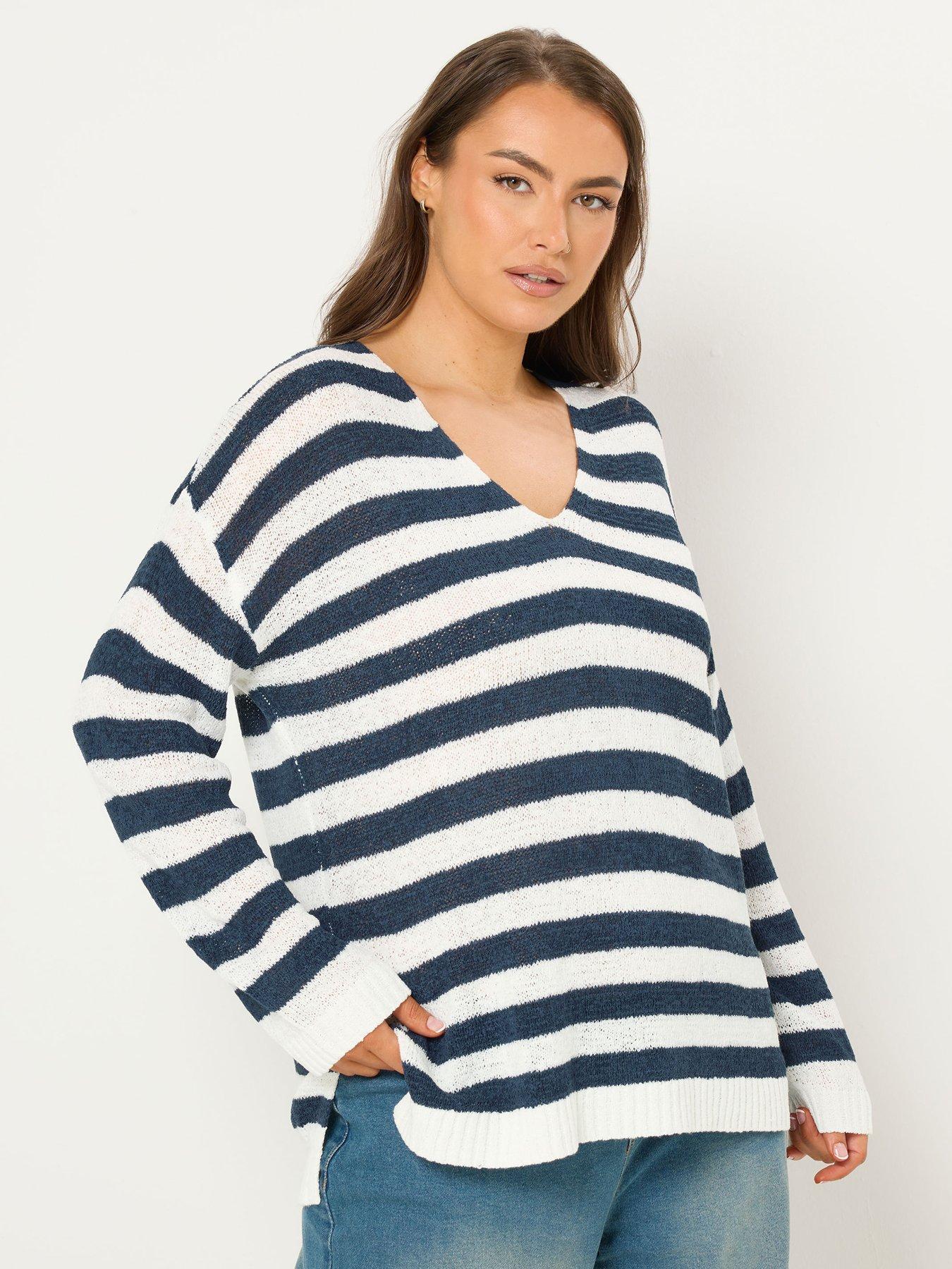 Yours Curve Tape Yarn Stripe Jumper - Cream