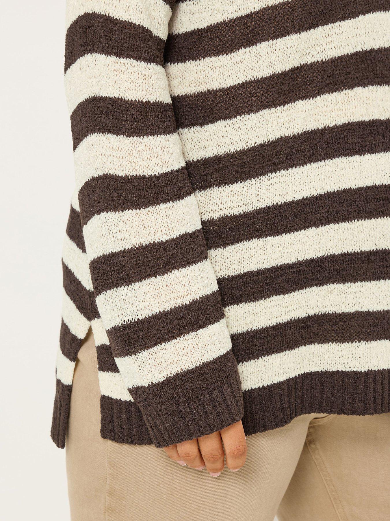 Image 4 of 5 of Yours Curve Tape Yarn Stripe Jumper - Brown