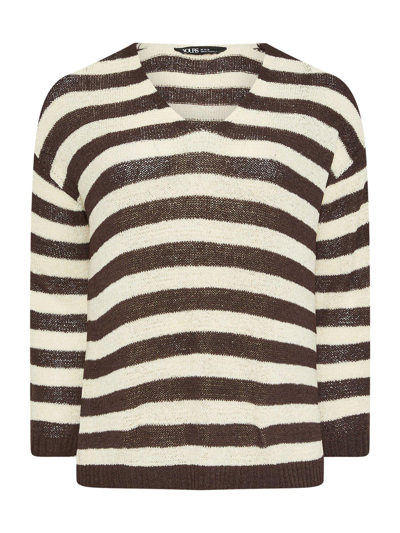 Image 5 of 5 of Yours Curve Tape Yarn Stripe Jumper - Brown