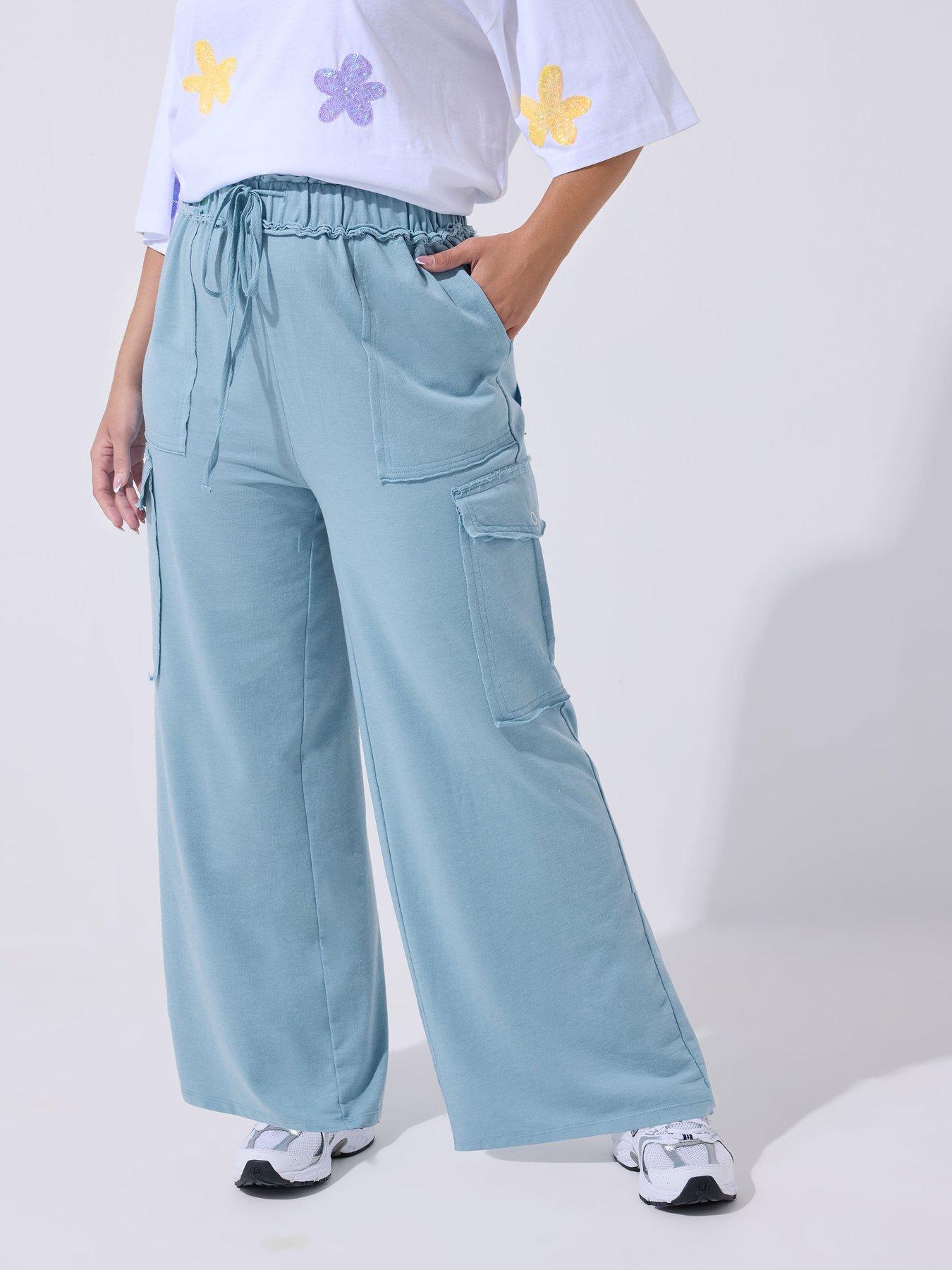 Yours Curve Washed Cargo Joggers - Blue